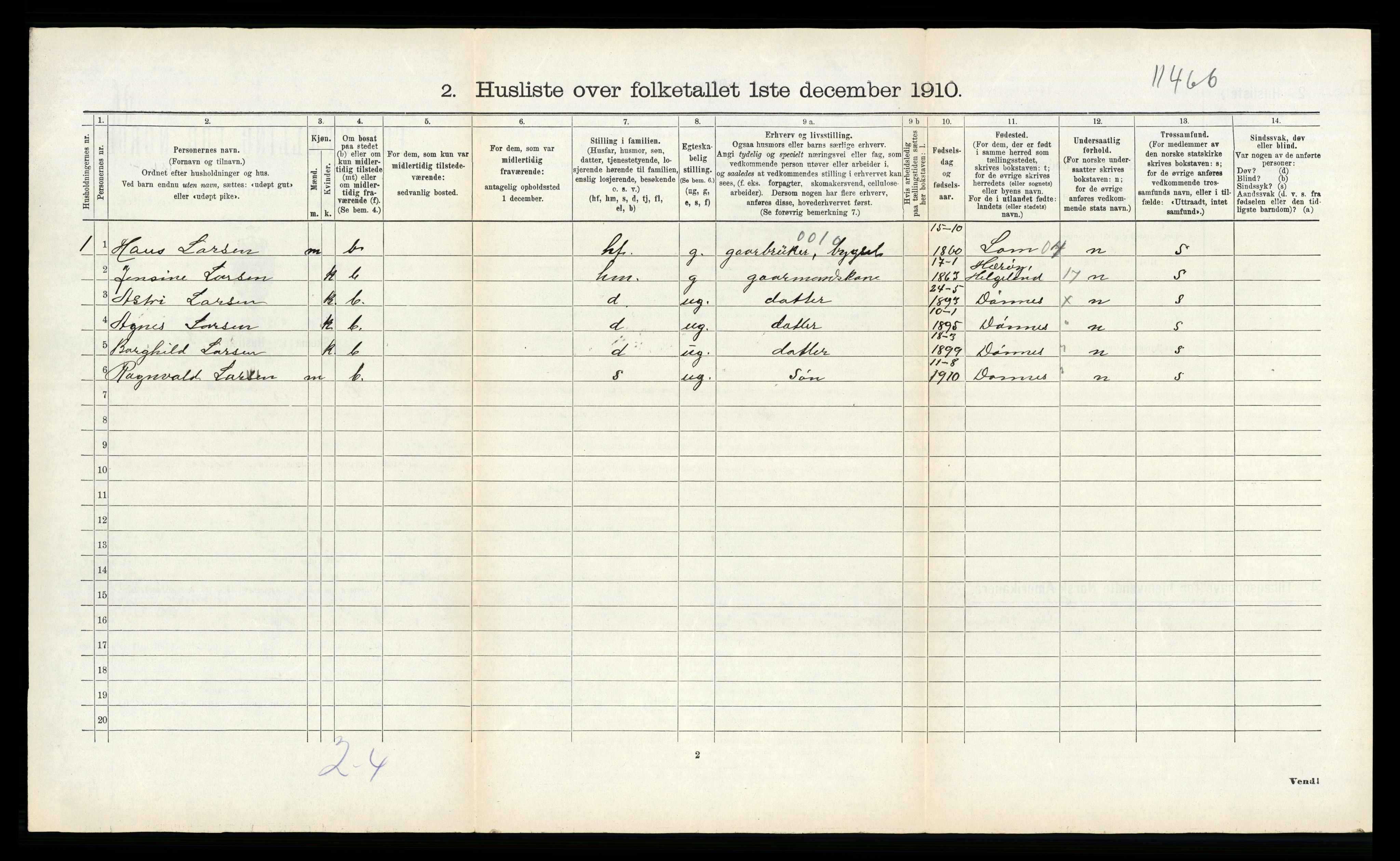 RA, 1910 census for Dønnes, 1910, p. 245