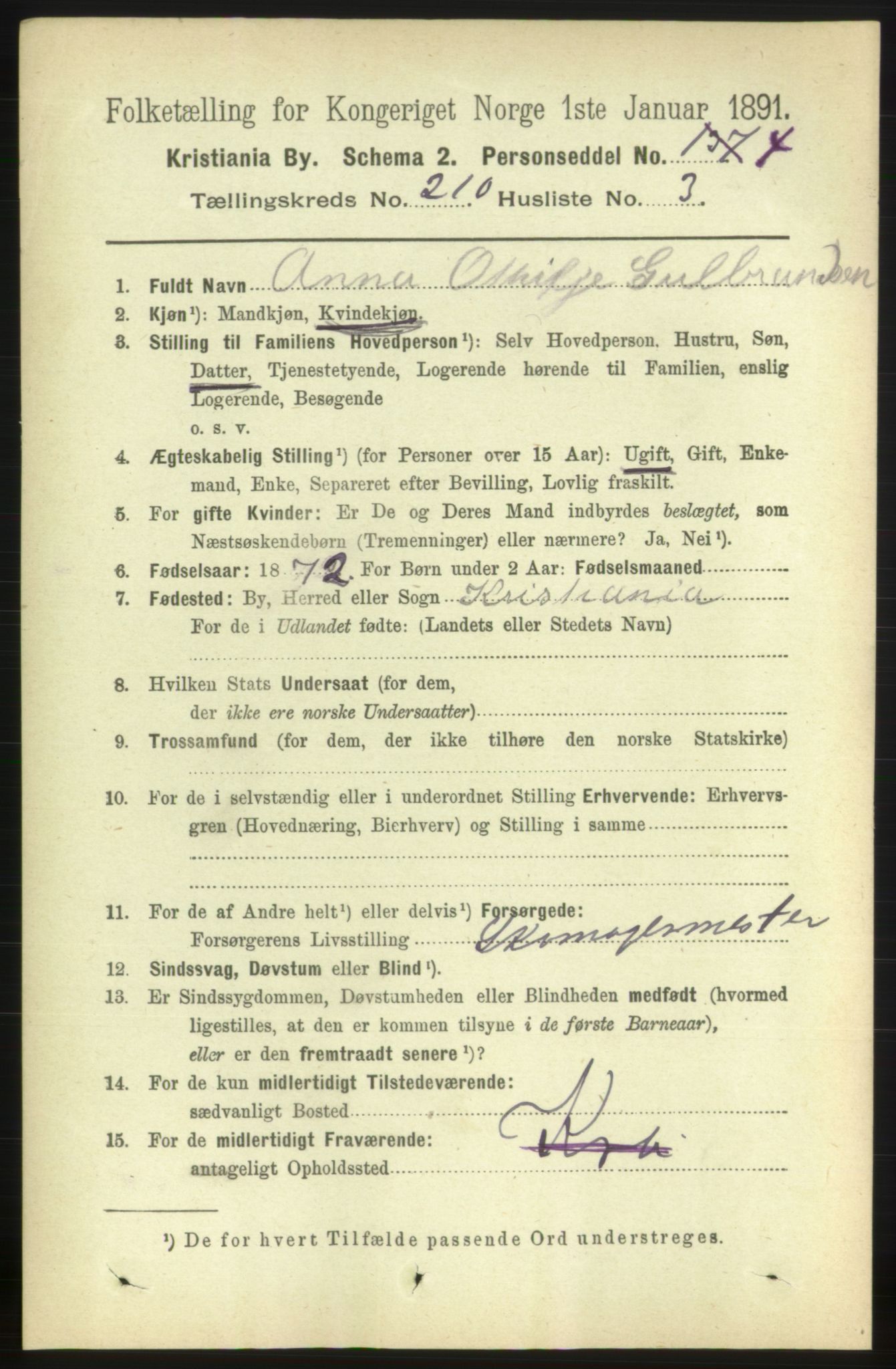 RA, 1891 census for 0301 Kristiania, 1891, p. 125435