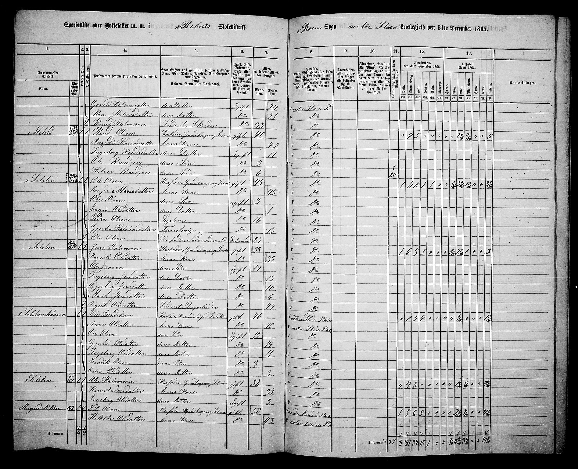 RA, 1865 census for Vestre Slidre, 1865, p. 128