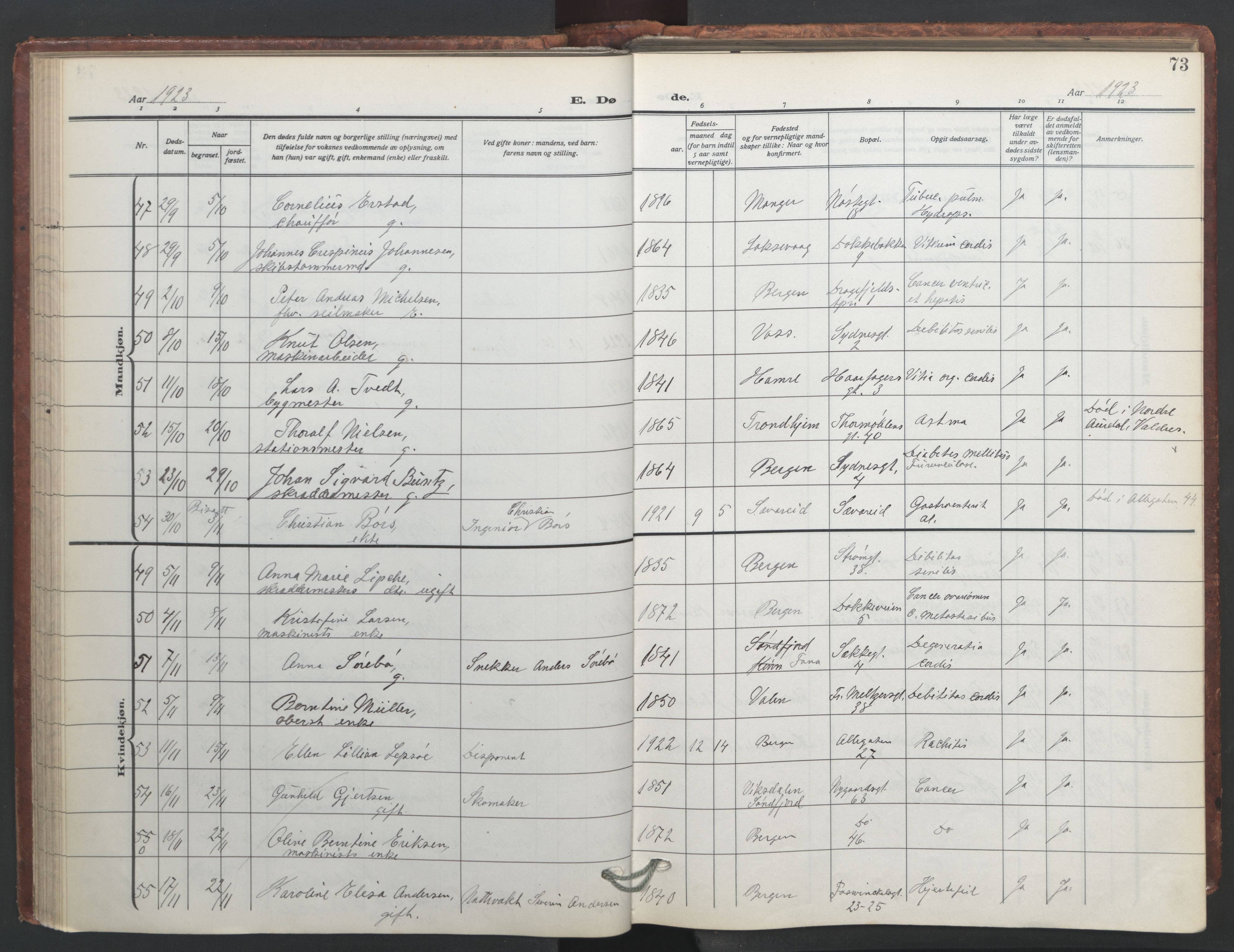 Johanneskirken sokneprestembete, SAB/A-76001/H/Hab: Parish register (copy) no. D 2, 1916-1950, p. 72b-73a