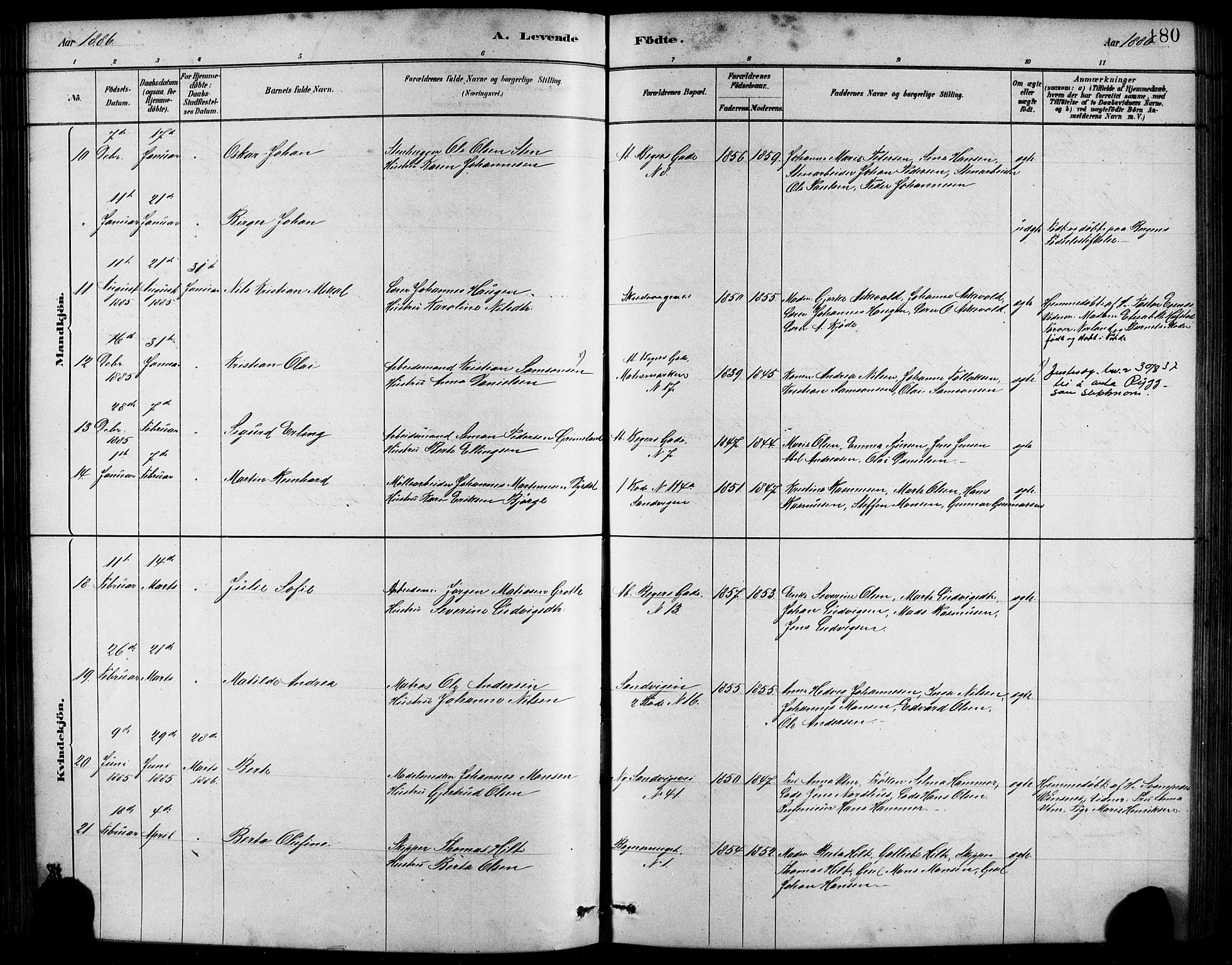 Sandviken Sokneprestembete, SAB/A-77601/H/Hb/L0001: Parish register (copy) no. A 2, 1879-1892, p. 180