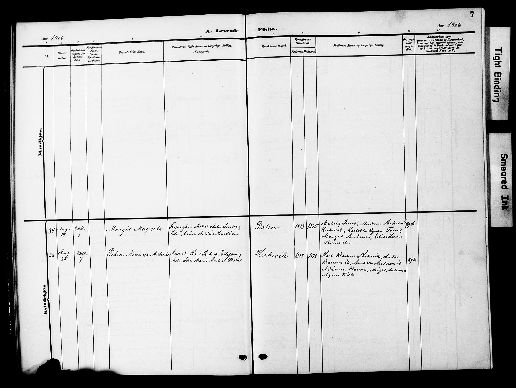 Ministerialprotokoller, klokkerbøker og fødselsregistre - Nordland, AV/SAT-A-1459/893/L1350: Parish register (copy) no. 893C05, 1906-1927, p. 7