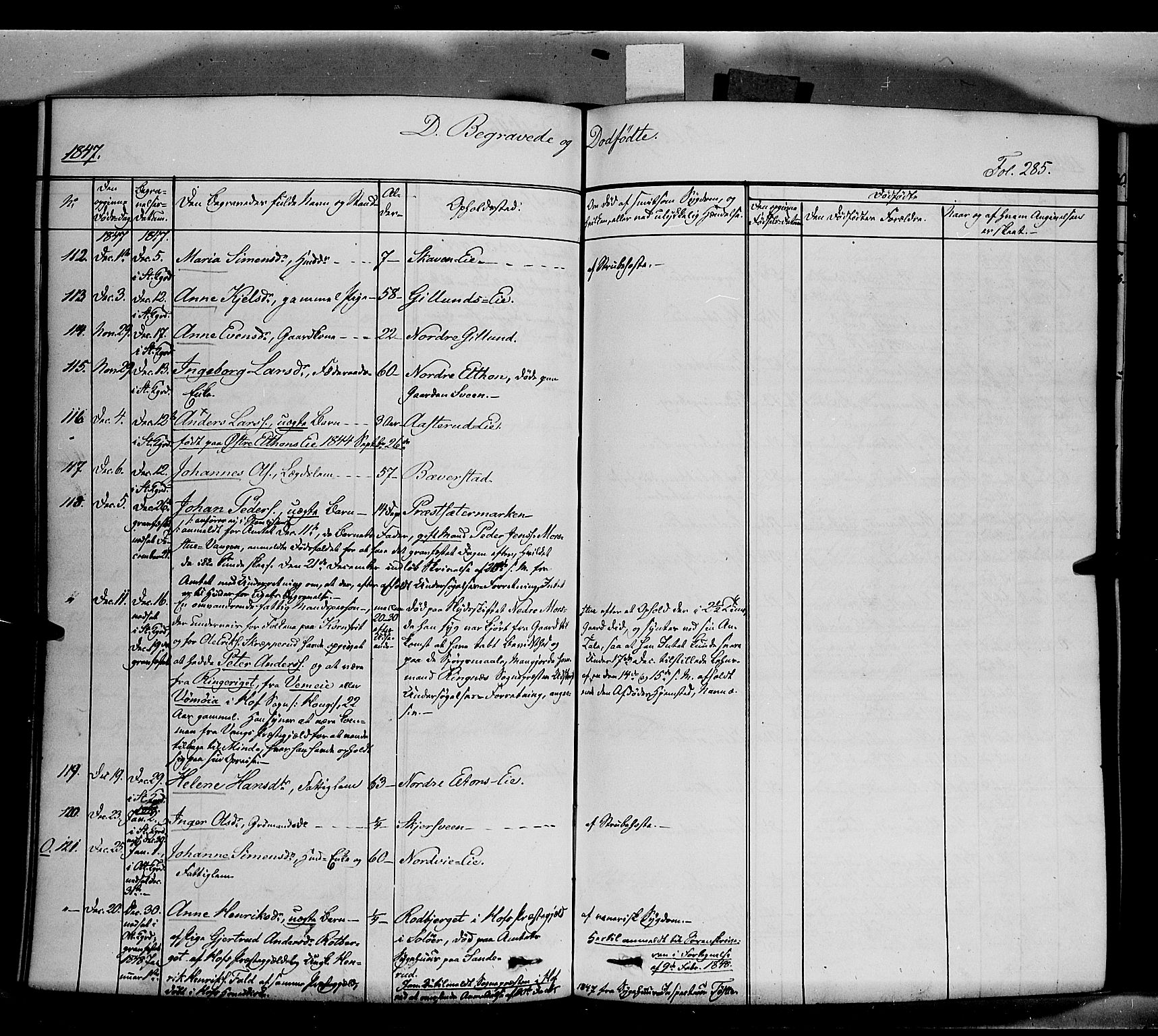 Stange prestekontor, AV/SAH-PREST-002/K/L0011: Parish register (official) no. 11, 1846-1852, p. 285