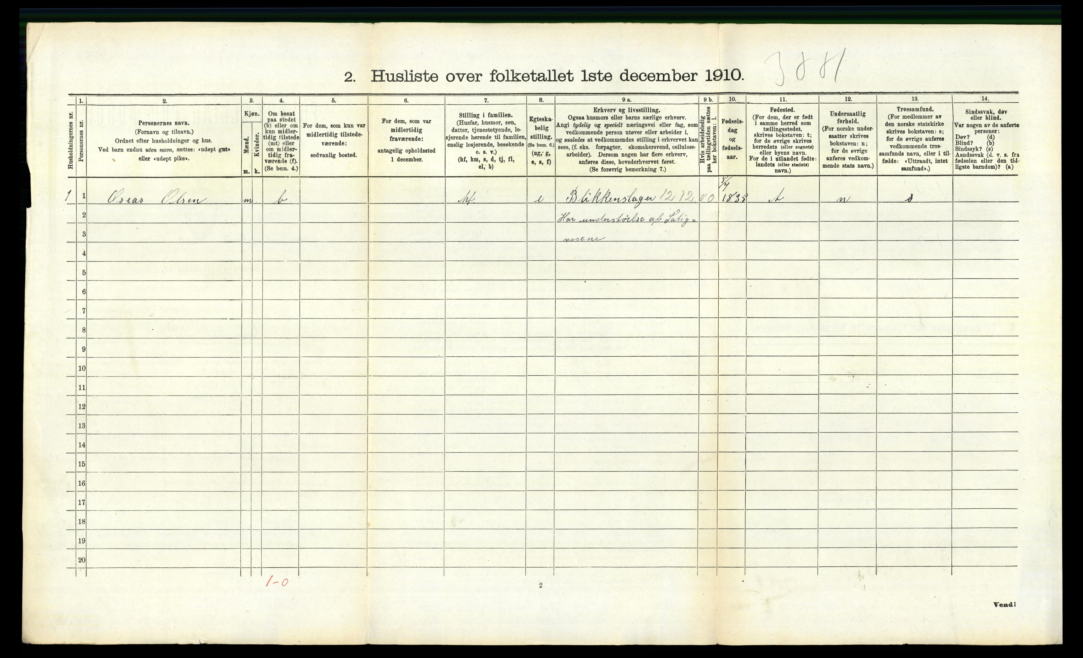 RA, 1910 census for Vanse, 1910, p. 1780