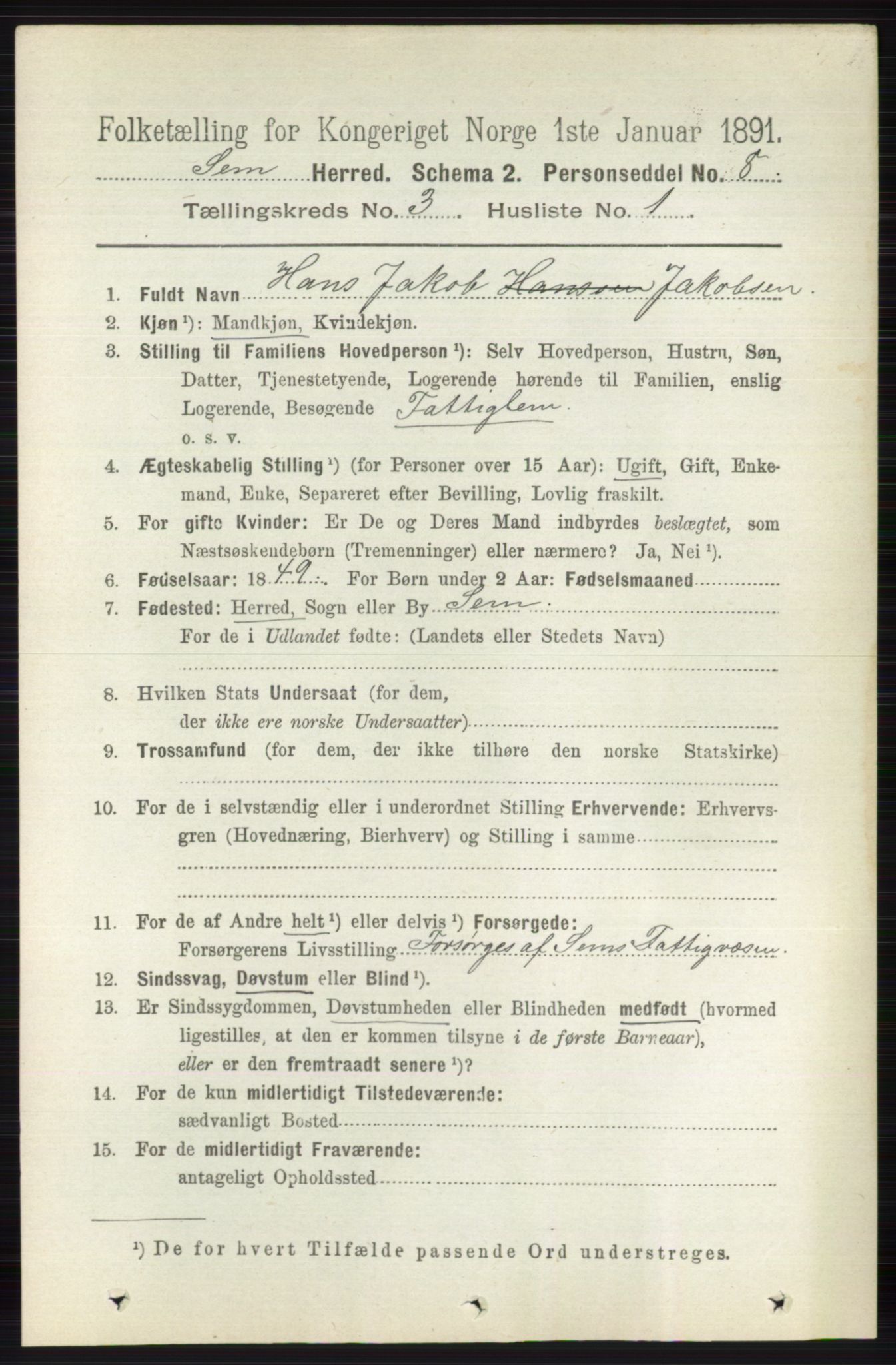 RA, 1891 census for 0721 Sem, 1891, p. 1016