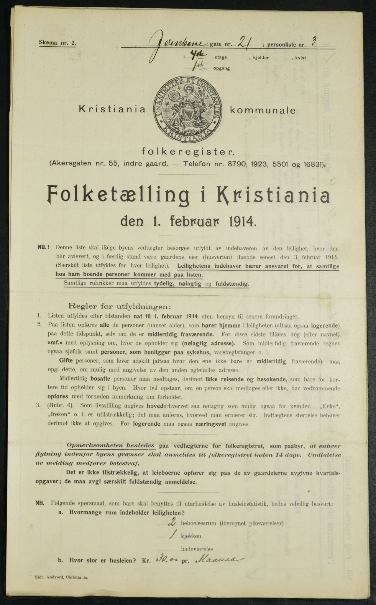 OBA, Municipal Census 1914 for Kristiania, 1914, p. 46895