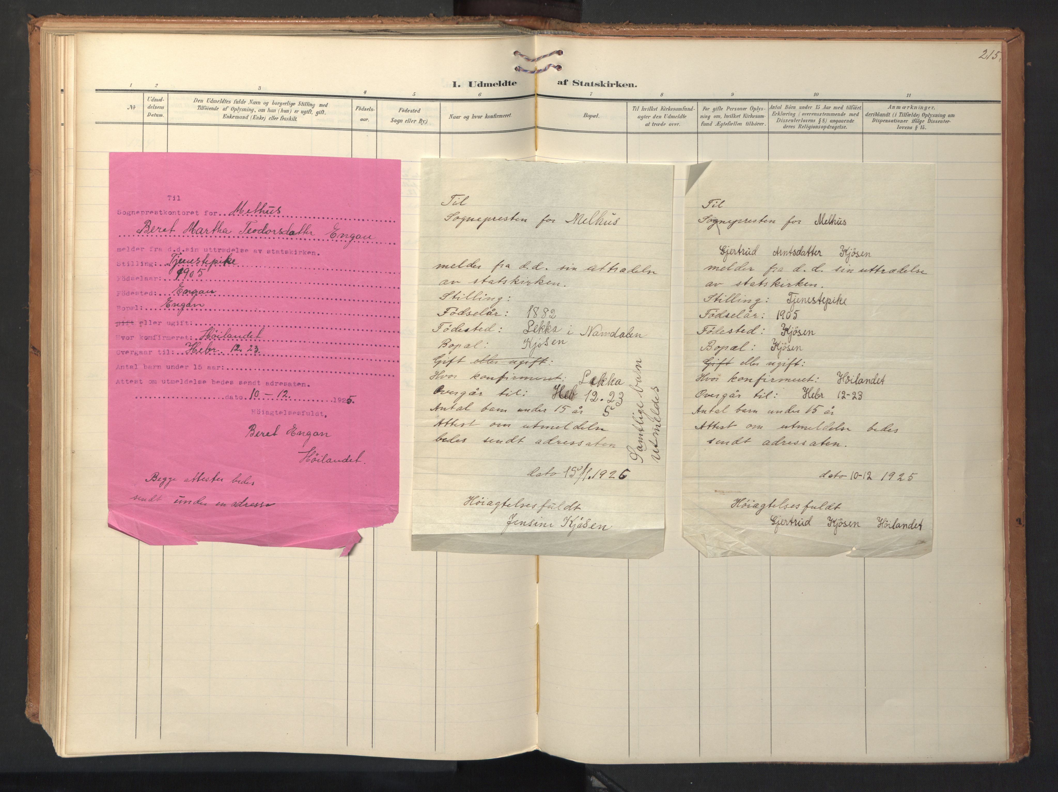 Ministerialprotokoller, klokkerbøker og fødselsregistre - Sør-Trøndelag, SAT/A-1456/694/L1128: Parish register (official) no. 694A02, 1906-1931, p. 215