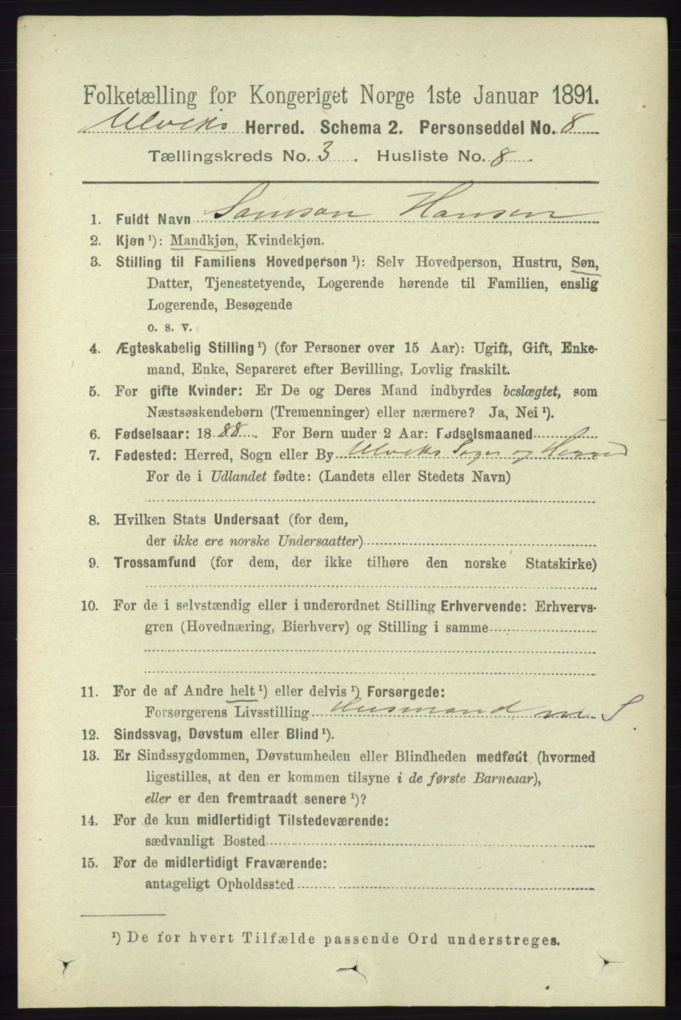 RA, 1891 census for 1233 Ulvik, 1891, p. 372