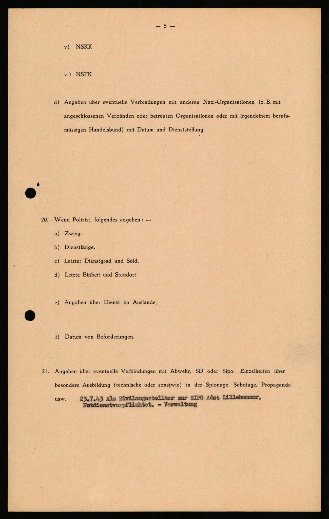 Forsvaret, Forsvarets overkommando II, AV/RA-RAFA-3915/D/Db/L0026: CI Questionaires. Tyske okkupasjonsstyrker i Norge. Tyskere., 1945-1946, p. 61