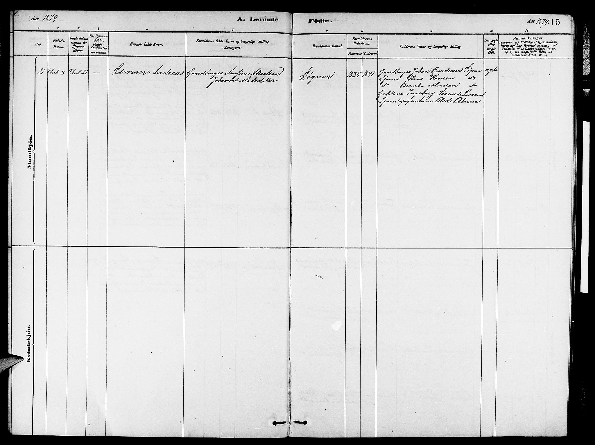 Gaular sokneprestembete, AV/SAB-A-80001/H/Hab: Parish register (copy) no. A 3, 1878-1888, p. 15