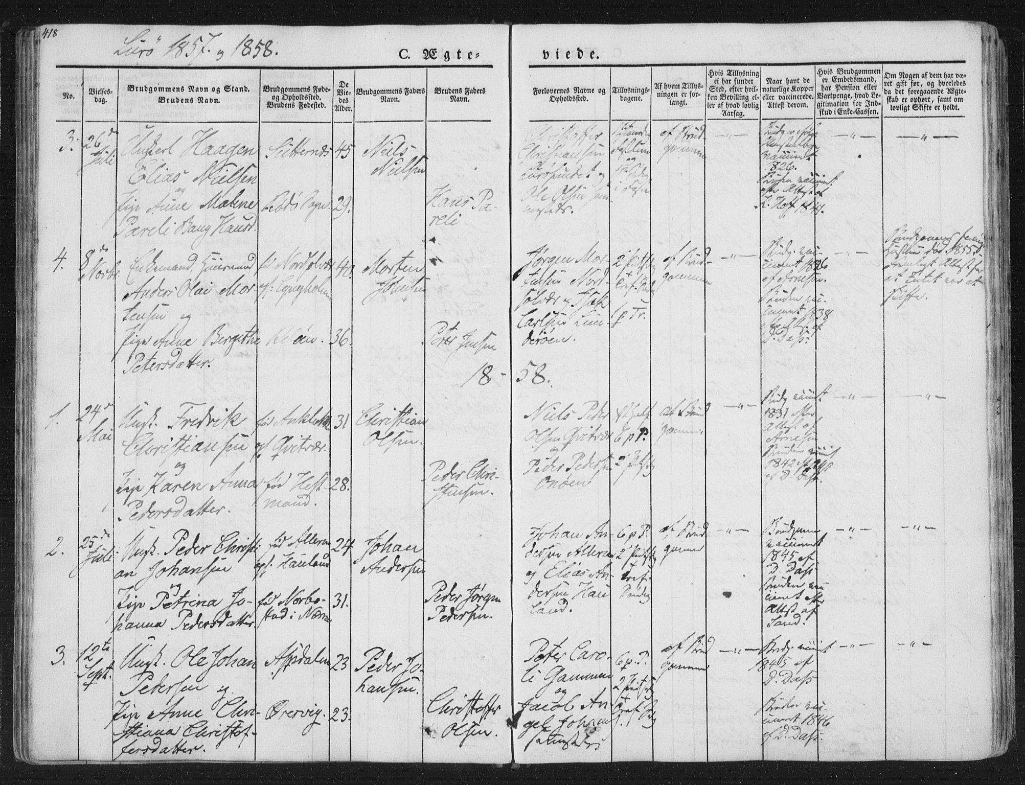 Ministerialprotokoller, klokkerbøker og fødselsregistre - Nordland, AV/SAT-A-1459/839/L0566: Parish register (official) no. 839A03, 1825-1862, p. 418