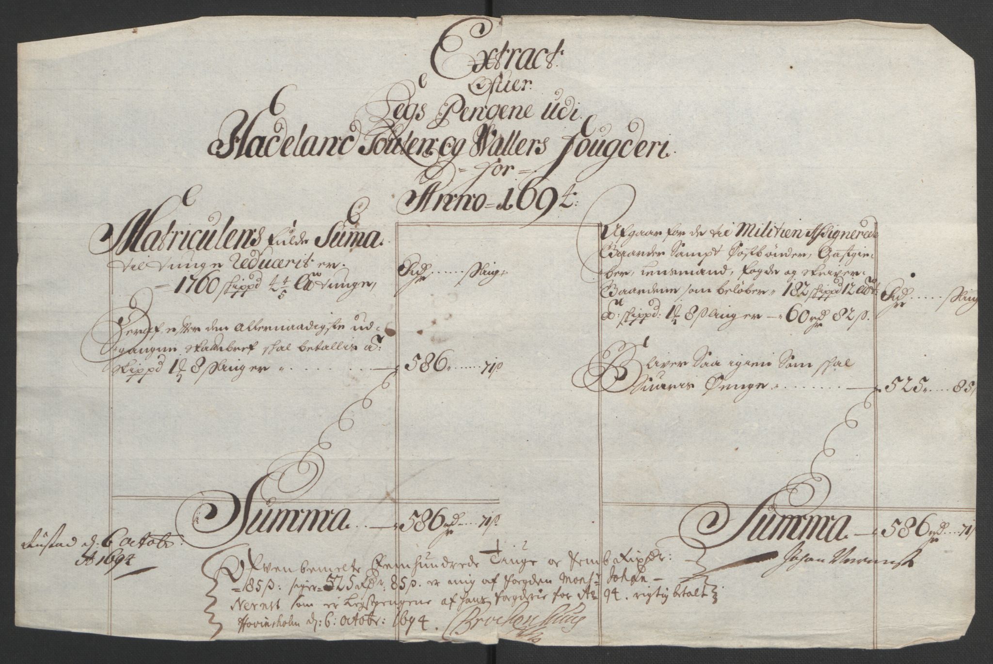 Rentekammeret inntil 1814, Reviderte regnskaper, Fogderegnskap, RA/EA-4092/R18/L1292: Fogderegnskap Hadeland, Toten og Valdres, 1693-1694, p. 396