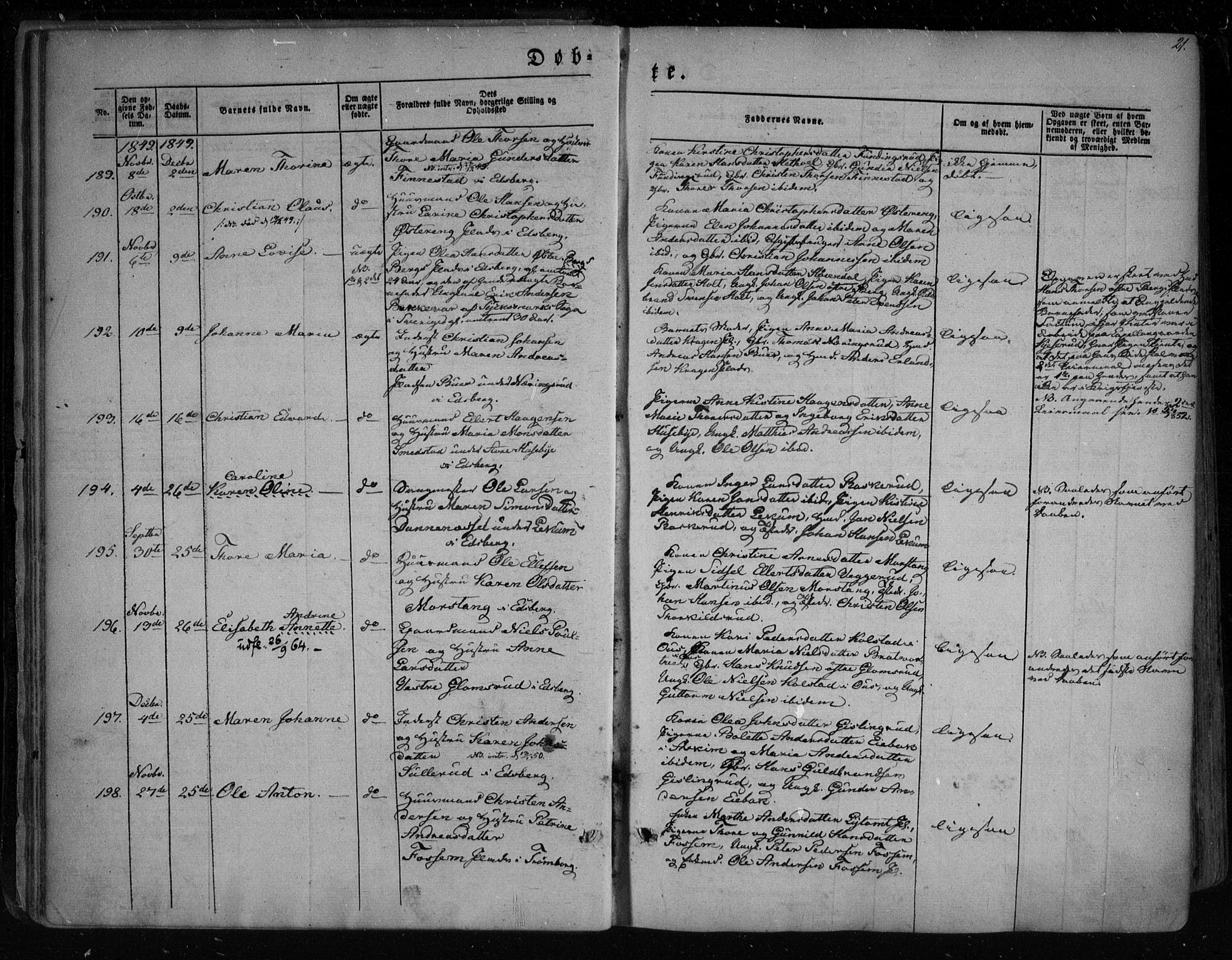 Eidsberg prestekontor Kirkebøker, SAO/A-10905/F/Fa/L0009: Parish register (official) no. I 9, 1849-1856, p. 21