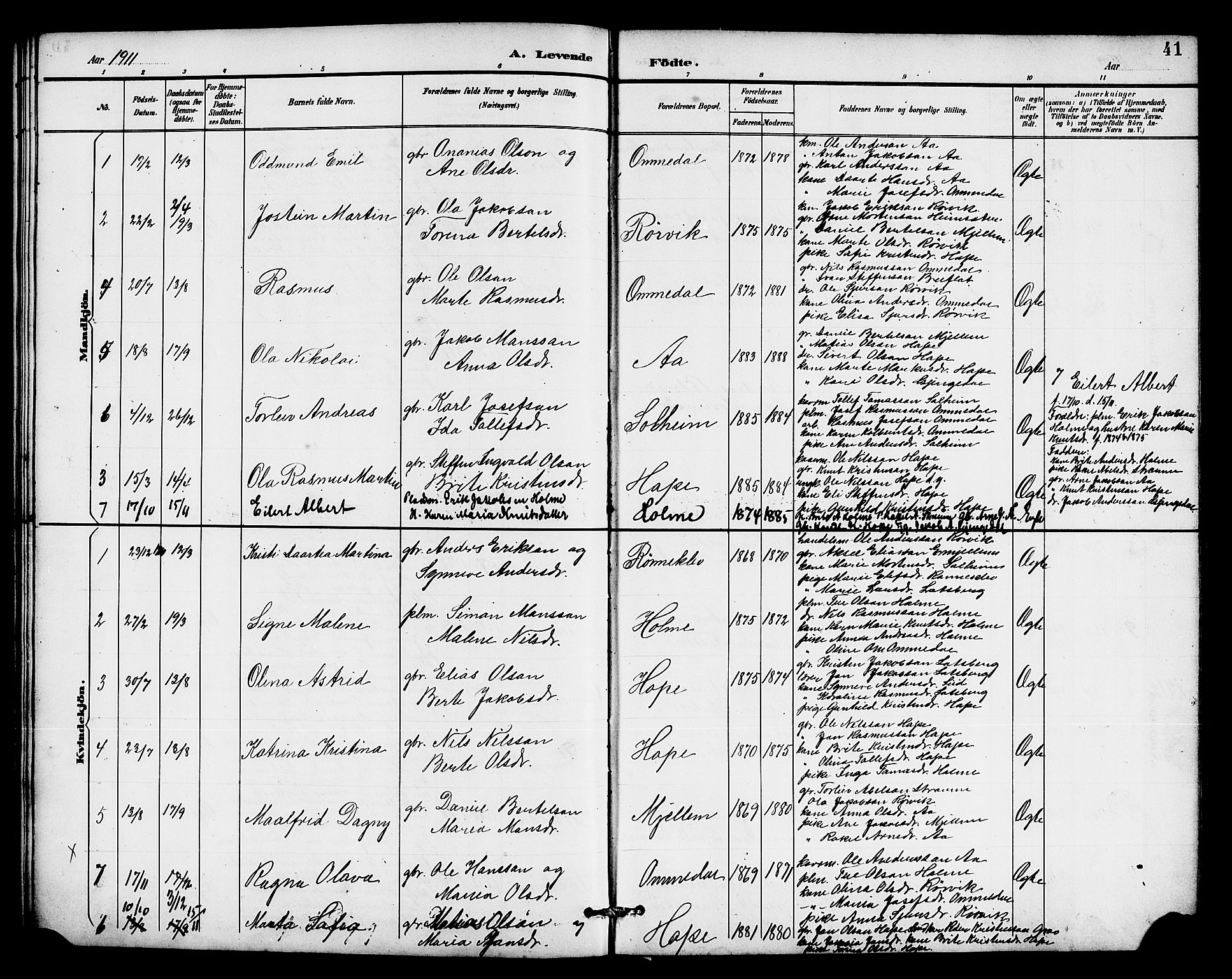 Gloppen sokneprestembete, SAB/A-80101/H/Hab/Habe/L0001: Parish register (copy) no. E 1, 1891-1917, p. 41