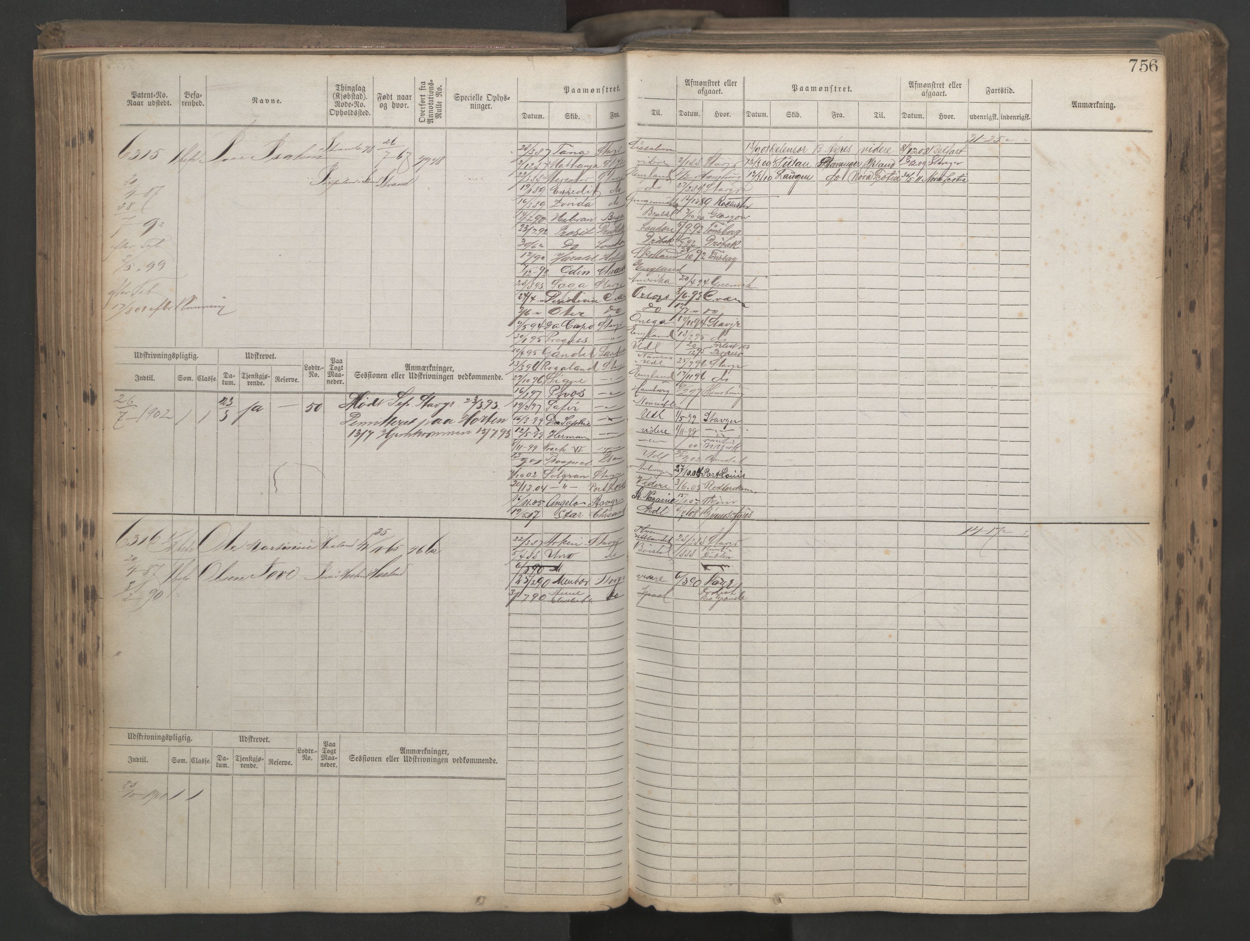 Stavanger sjømannskontor, AV/SAST-A-102006/F/Fb/Fbb/L0021: Sjøfartshovedrulle patnentnr. 6005-7204 (dublett), 1887, p. 160