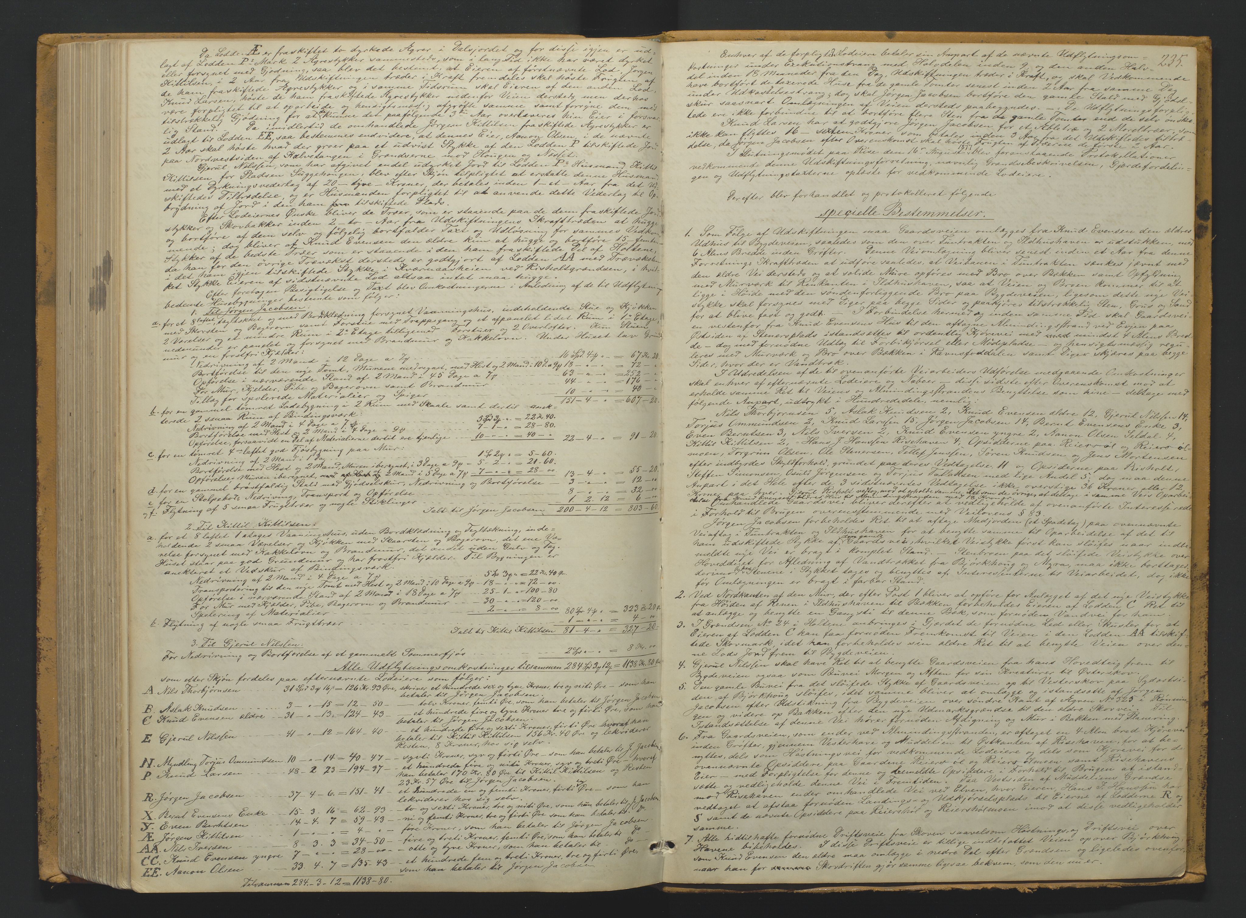 Utskiftningsformannen i Nedenes amt, SAK/1541-0002/F/Fa/Faa/L0007: Utskiftningsprotokoll med gårdsregister, Nedenes amt nr 7, 1873-1878, p. 235