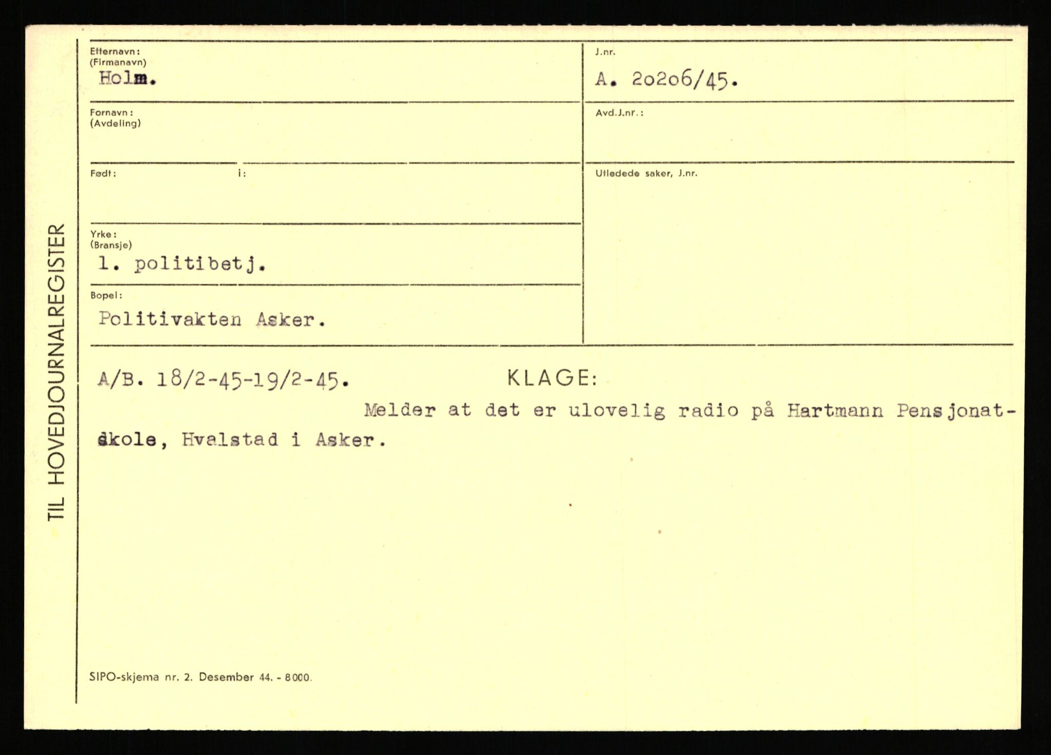 Statspolitiet - Hovedkontoret / Osloavdelingen, AV/RA-S-1329/C/Ca/L0007: Hol - Joelsen, 1943-1945, p. 152