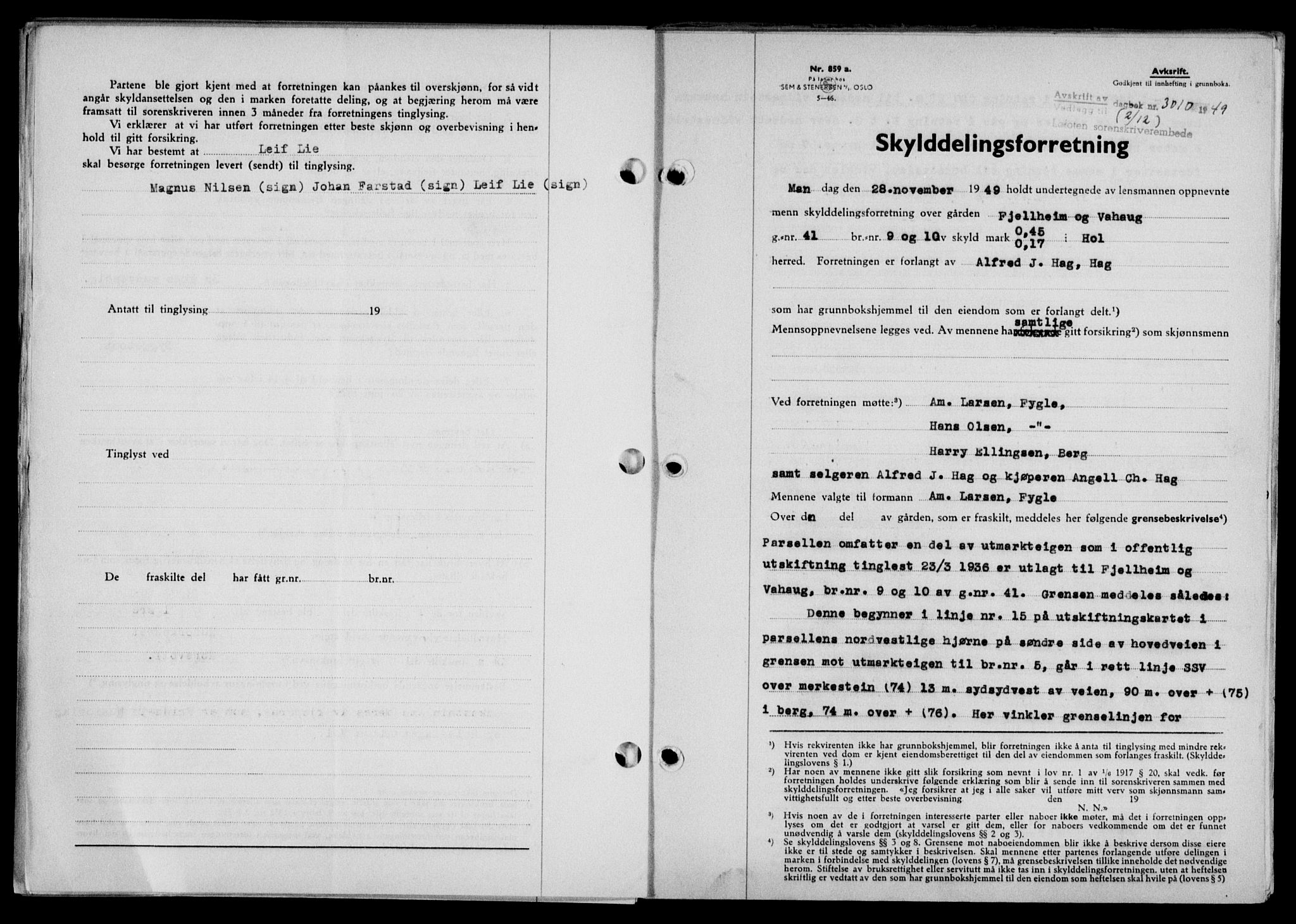 Lofoten sorenskriveri, SAT/A-0017/1/2/2C/L0022a: Mortgage book no. 22a, 1949-1950, Diary no: : 3010/1949