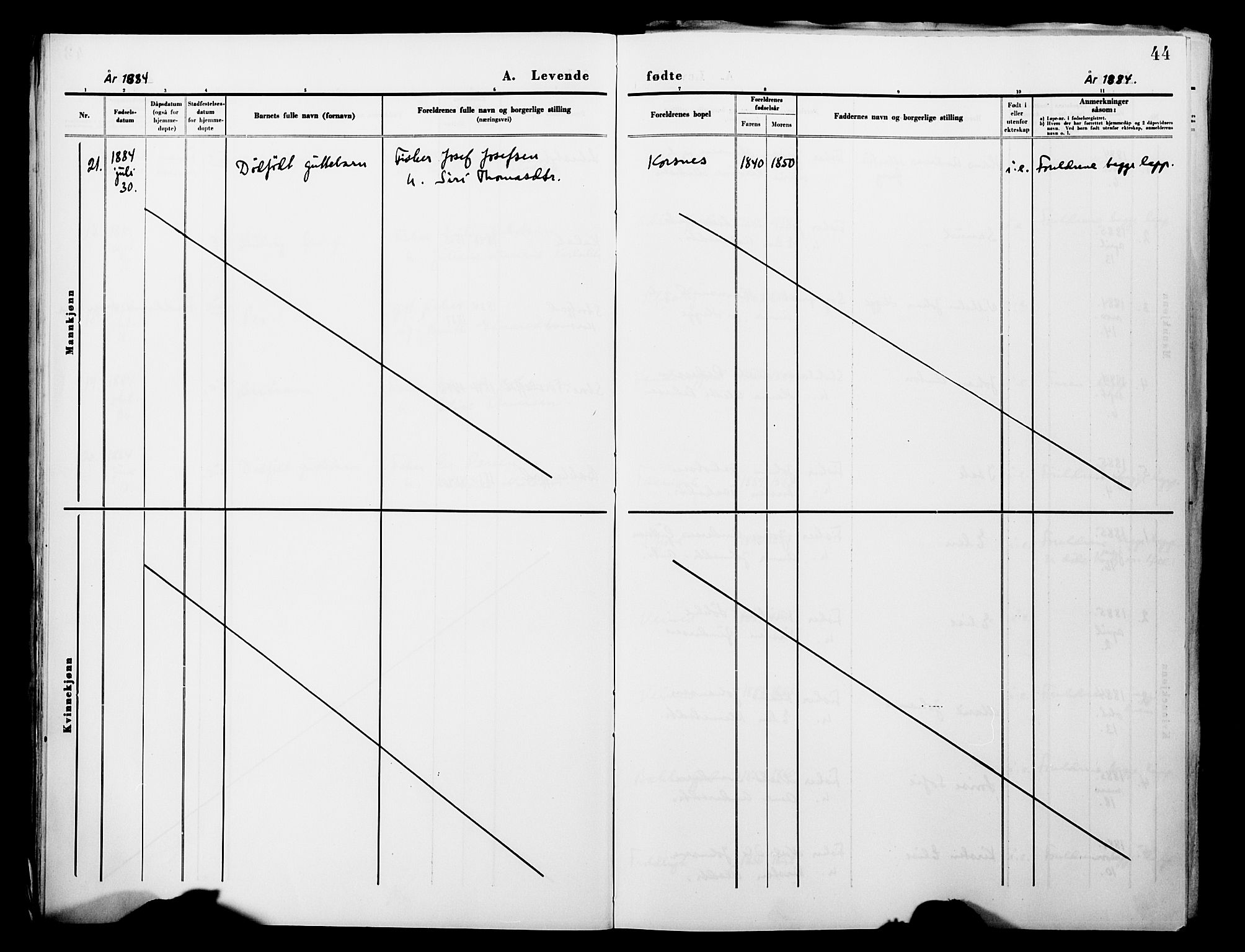 Lebesby sokneprestkontor, AV/SATØ-S-1353/H/Ha/L0004kirke: Parish register (official) no. 4, 1870-1902, p. 44