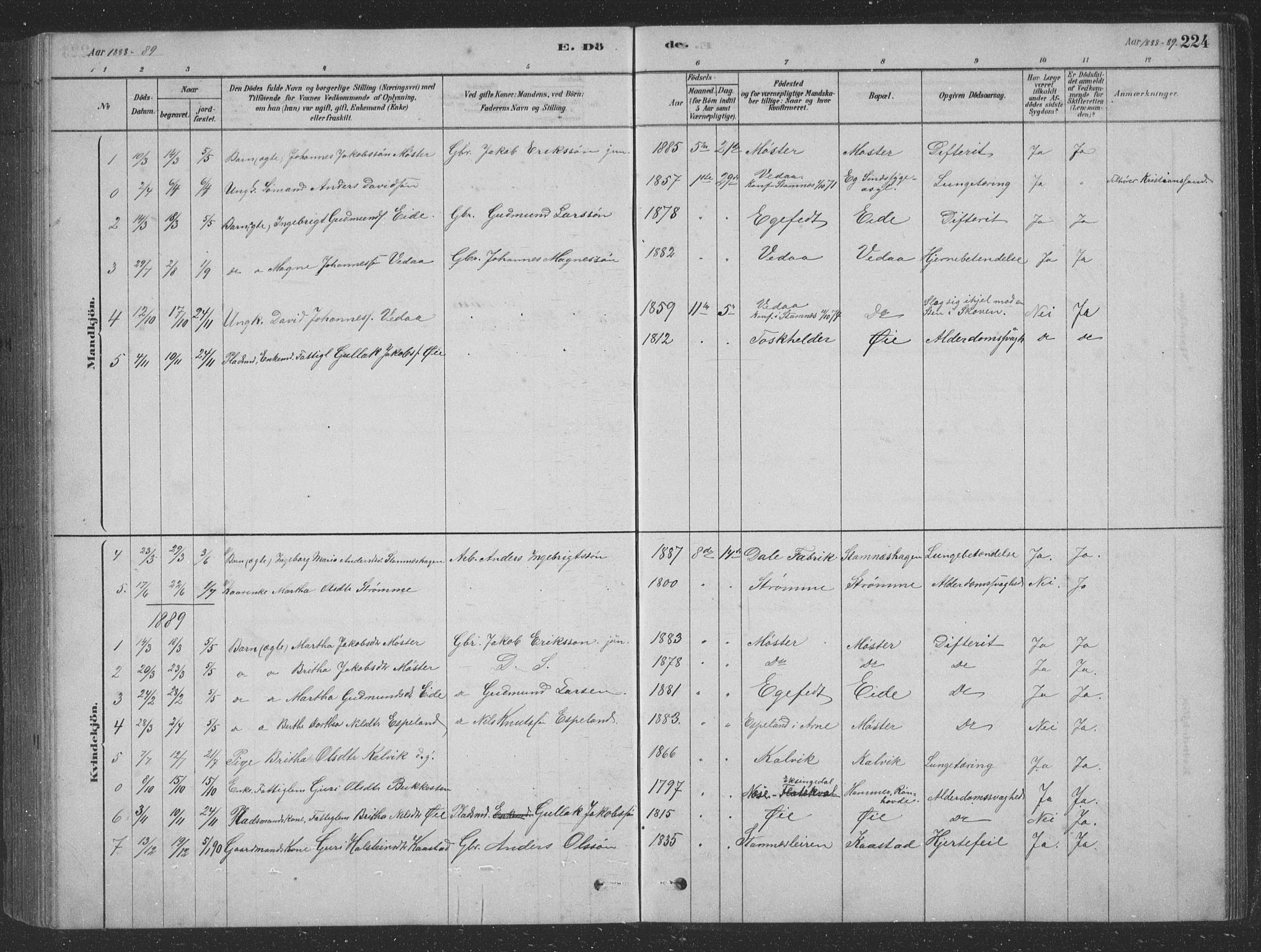 Vaksdal Sokneprestembete, SAB/A-78901/H/Hab: Parish register (copy) no. D 1, 1878-1939, p. 224