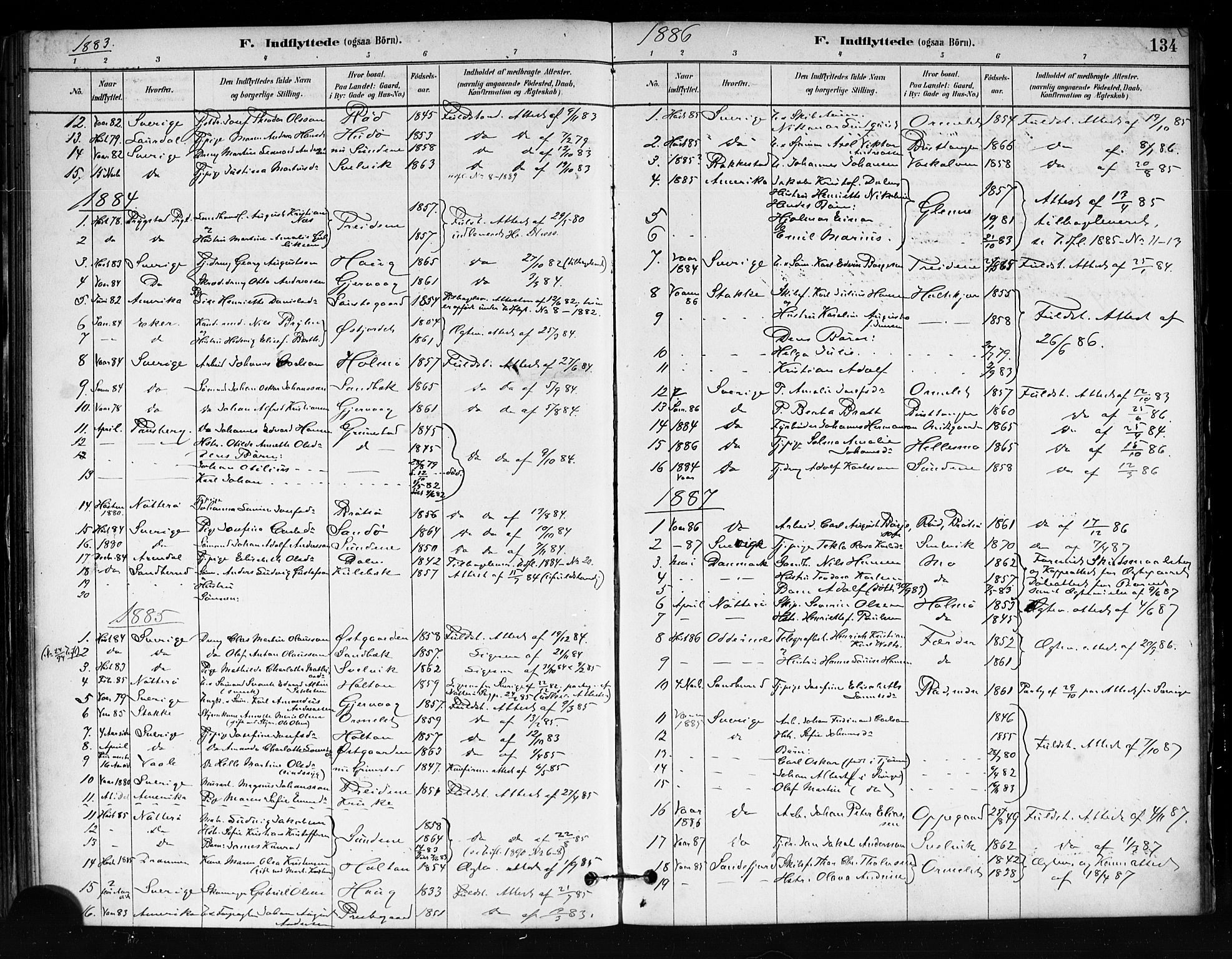 Tjøme kirkebøker, AV/SAKO-A-328/F/Fa/L0001: Parish register (official) no. I 1, 1879-1890, p. 134