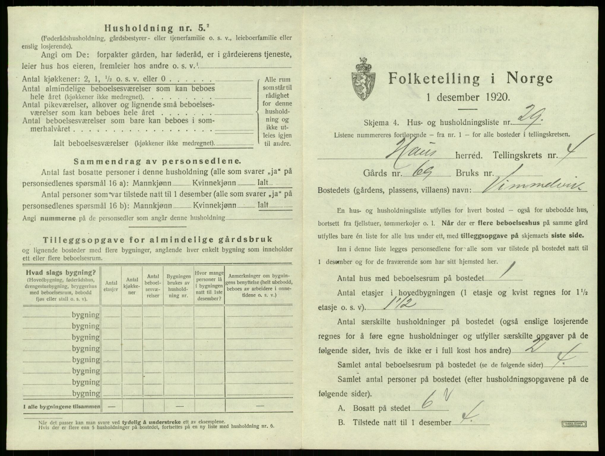 SAB, 1920 census for Haus, 1920, p. 312