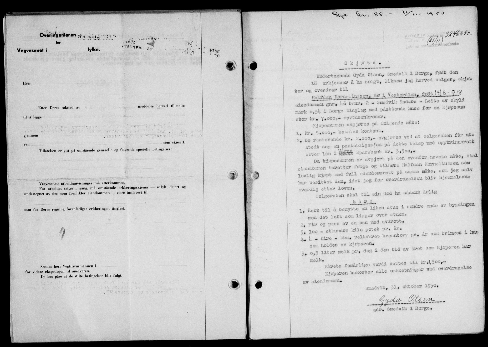 Lofoten sorenskriveri, SAT/A-0017/1/2/2C/L0025a: Mortgage book no. 25a, 1950-1951, Diary no: : 3246/1950