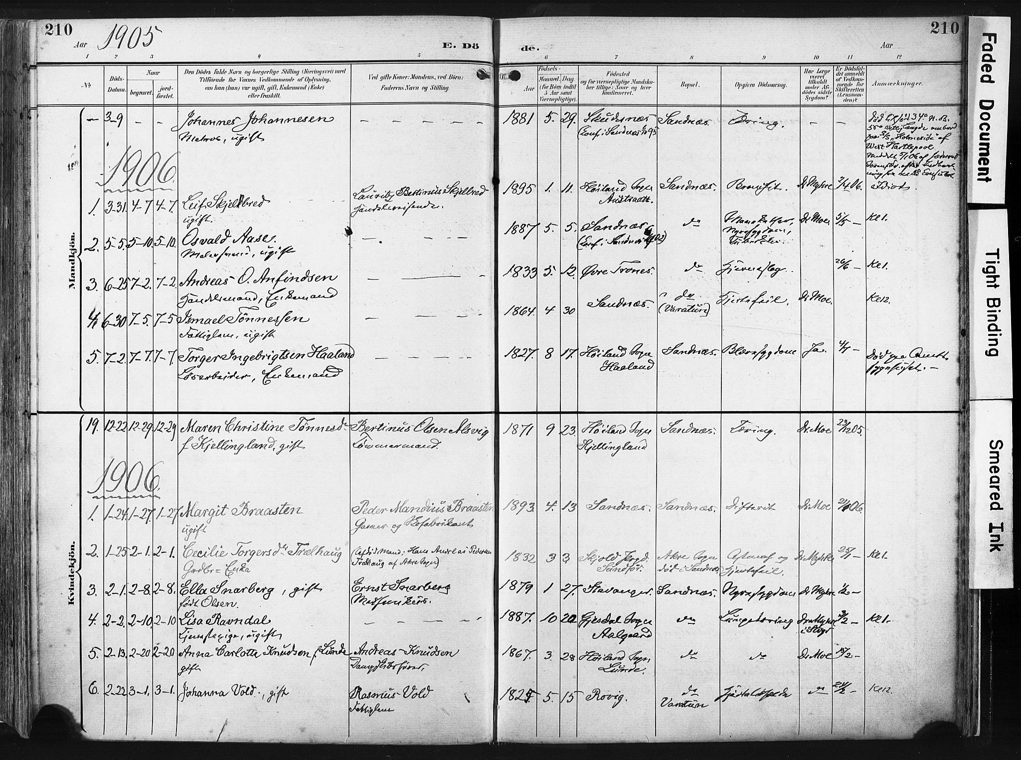 Høyland sokneprestkontor, SAST/A-101799/001/30BA/L0016: Parish register (official) no. A 16, 1899-1911, p. 210