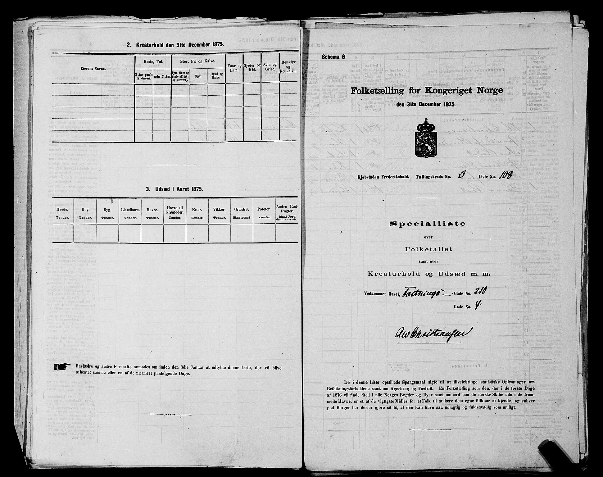 RA, 1875 census for 0101P Fredrikshald, 1875, p. 254