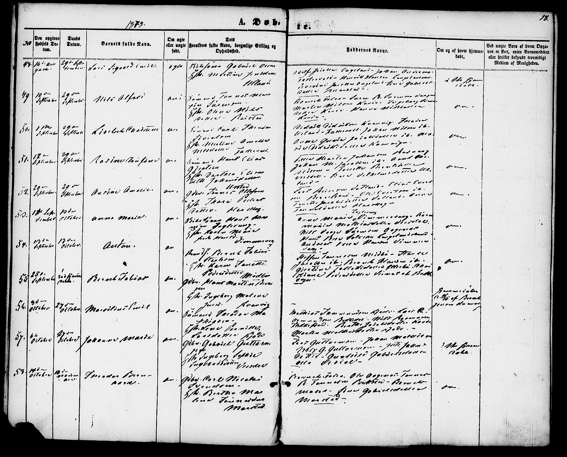 Flekkefjord sokneprestkontor, AV/SAK-1111-0012/F/Fa/Fab/L0005: Parish register (official) no. A 5, 1870-1886, p. 18