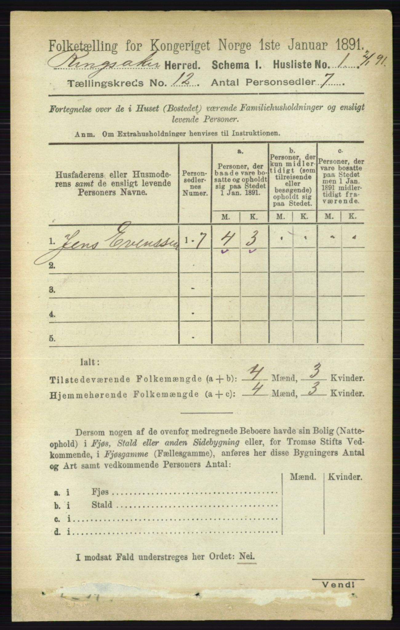 RA, 1891 census for 0412 Ringsaker, 1891, p. 6700
