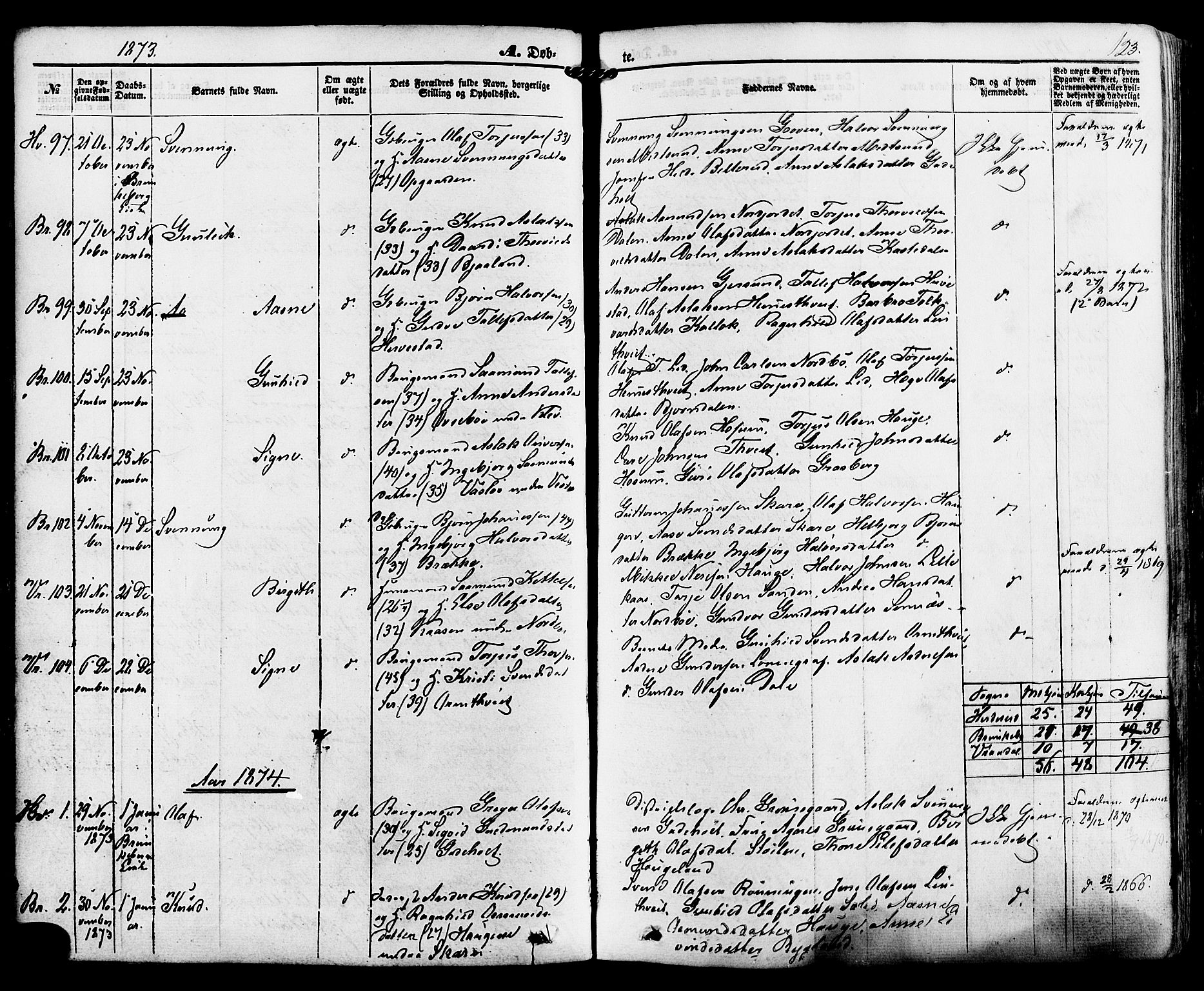 Kviteseid kirkebøker, SAKO/A-276/F/Fa/L0007: Parish register (official) no. I 7, 1859-1881, p. 123