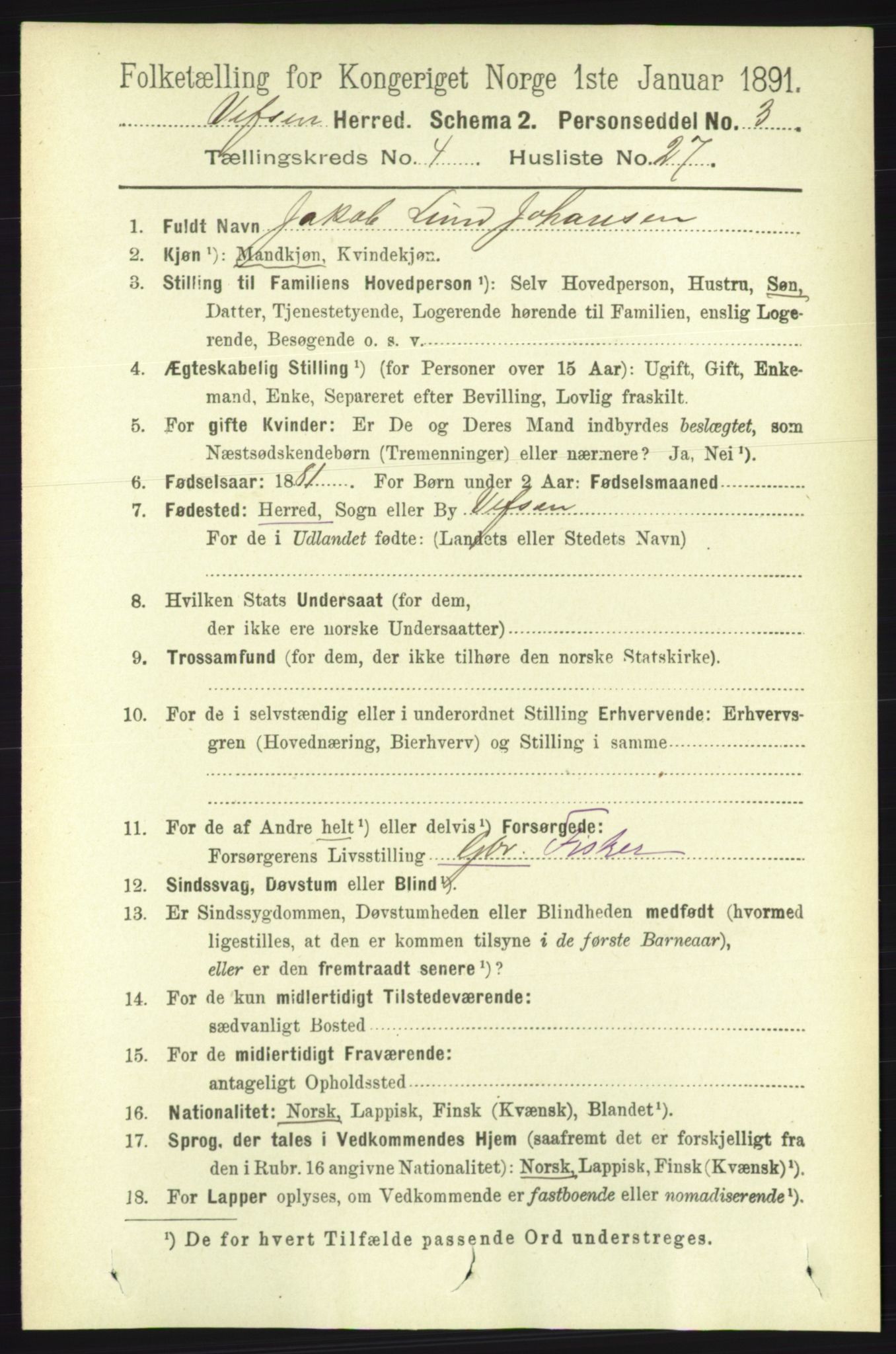 RA, 1891 census for 1824 Vefsn, 1891, p. 1812