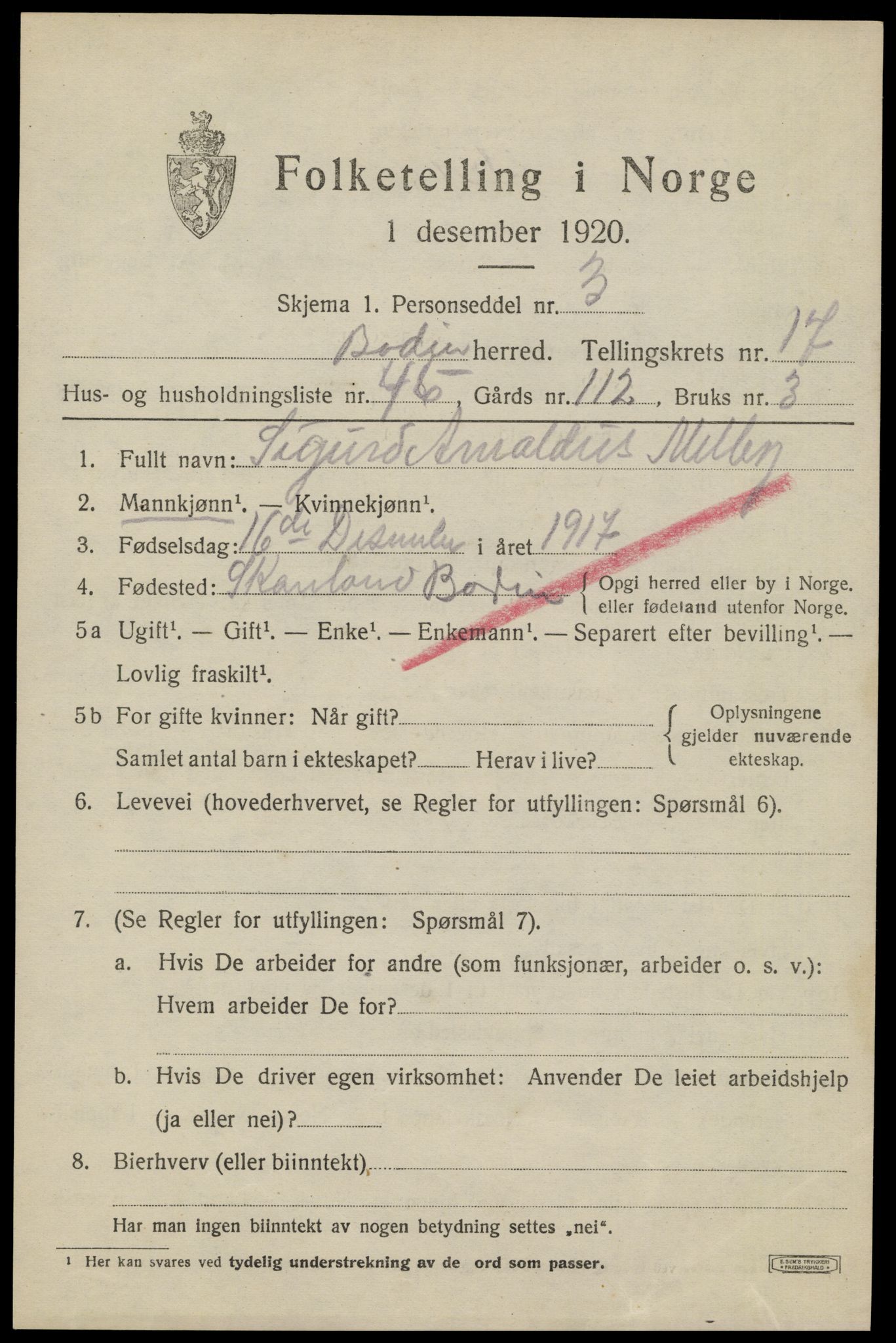 SAT, 1920 census for Bodin, 1920, p. 12840