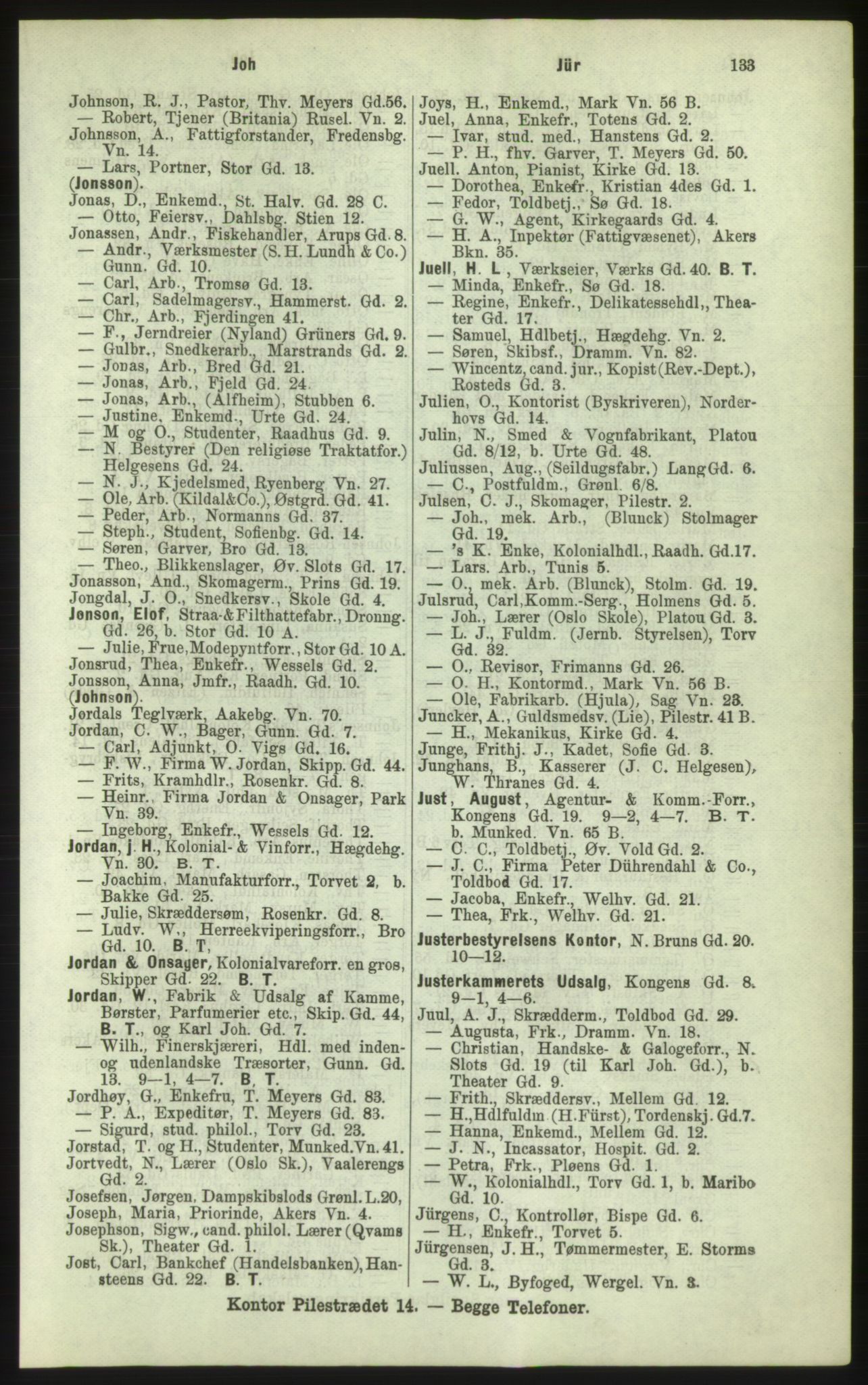 Kristiania/Oslo adressebok, PUBL/-, 1884, p. 133