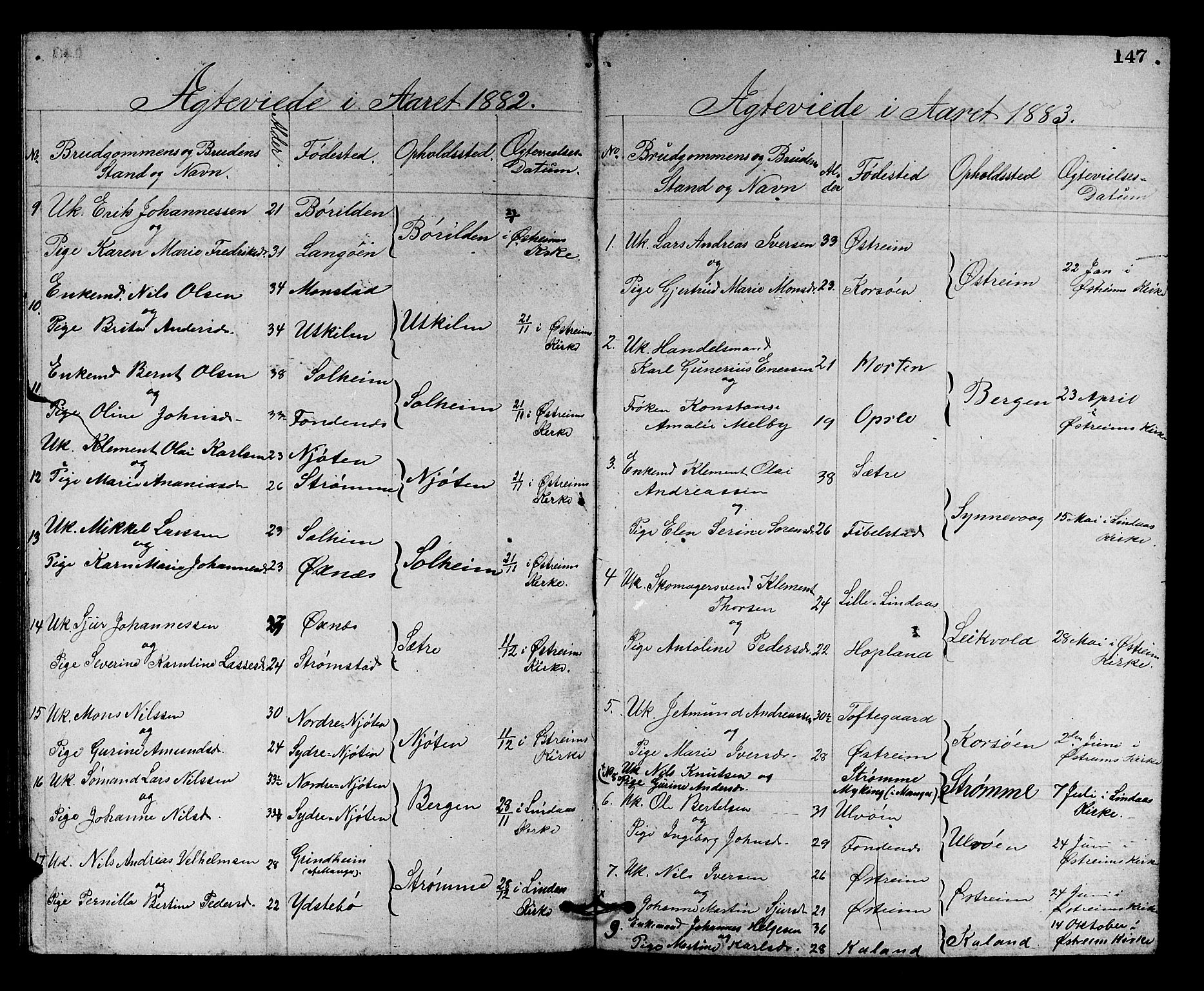 Lindås Sokneprestembete, SAB/A-76701/H/Hab: Parish register (copy) no. C 2, 1868-1885, p. 147