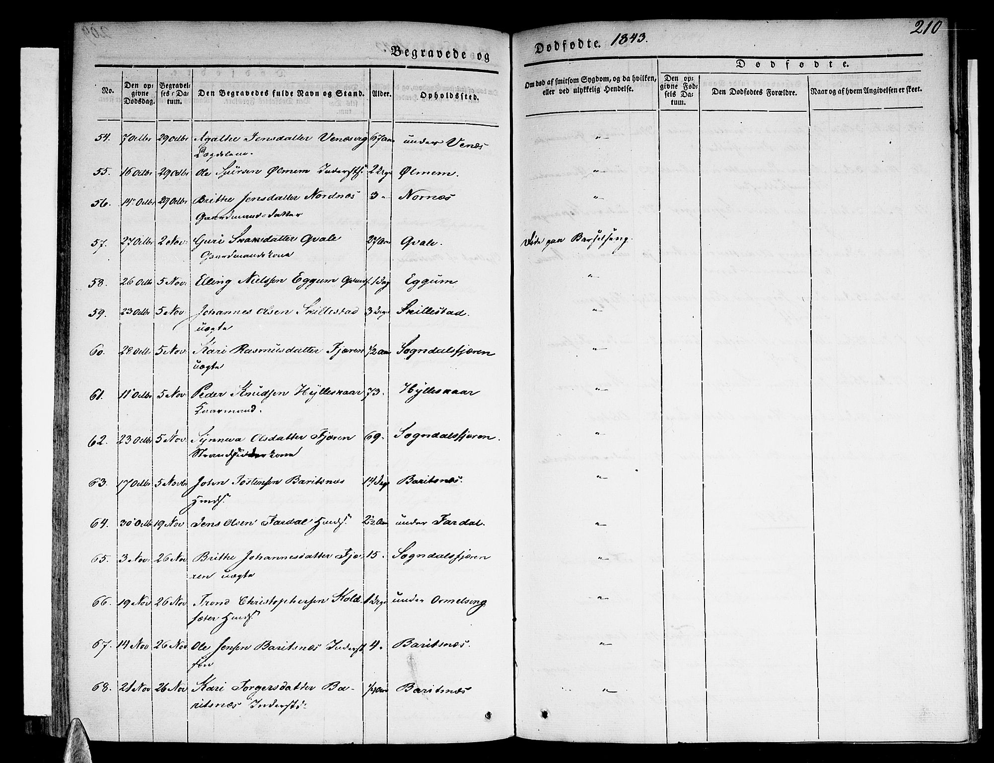 Sogndal sokneprestembete, AV/SAB-A-81301/H/Haa/Haaa/L0011: Parish register (official) no. A 11, 1839-1847, p. 210