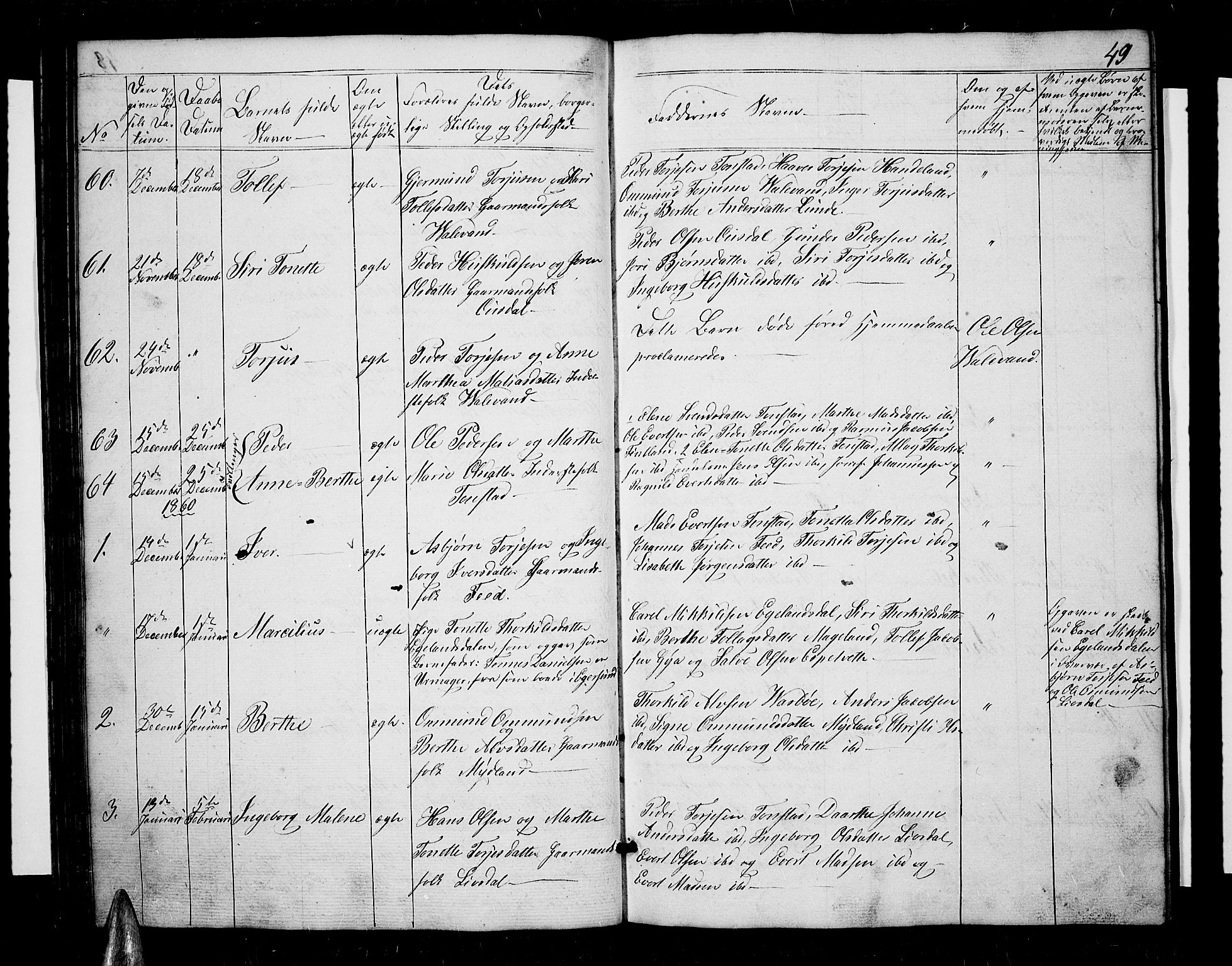 Sirdal sokneprestkontor, AV/SAK-1111-0036/F/Fb/Fbb/L0002: Parish register (copy) no. B 2, 1848-1878, p. 49