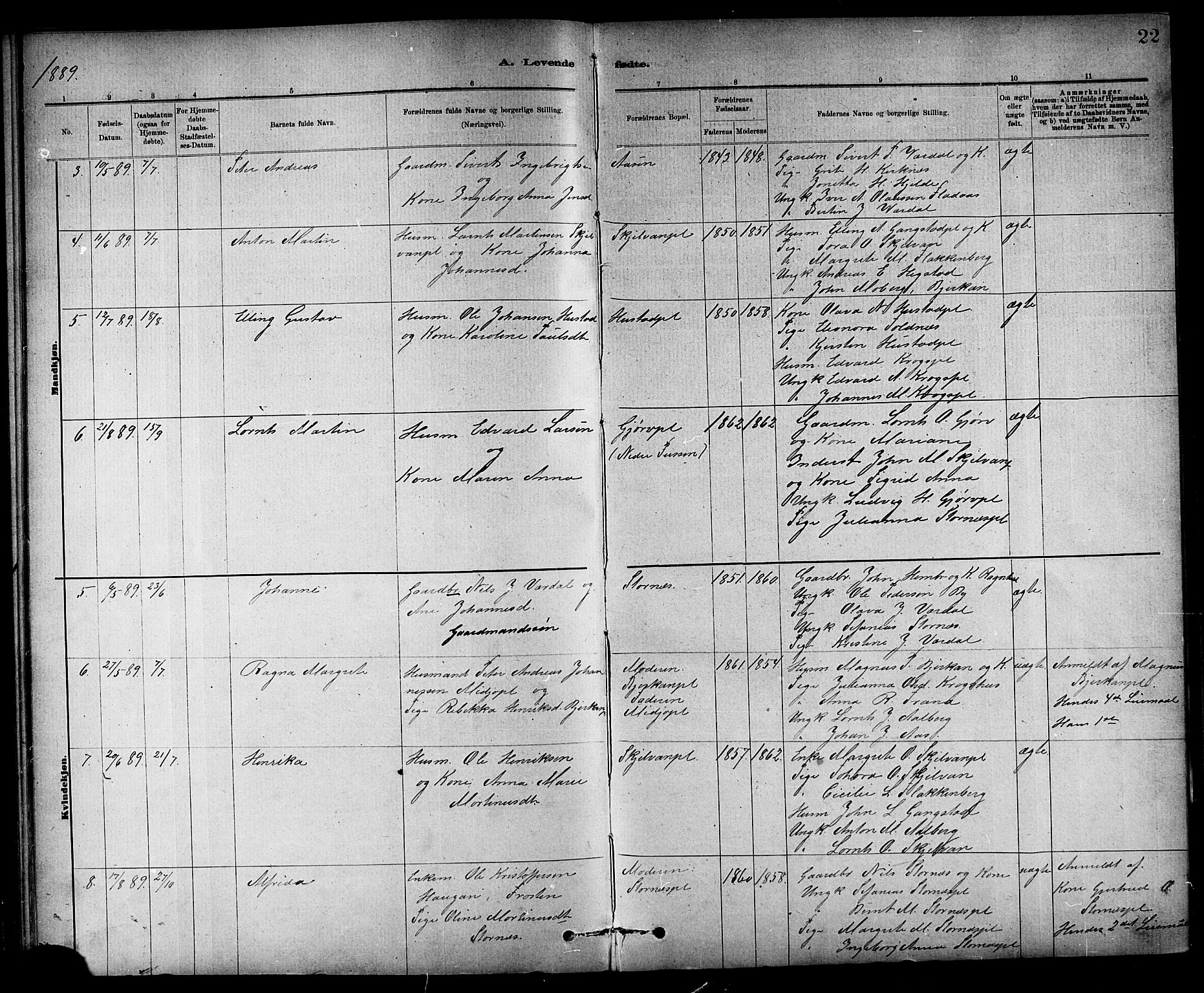 Ministerialprotokoller, klokkerbøker og fødselsregistre - Nord-Trøndelag, AV/SAT-A-1458/732/L0318: Parish register (copy) no. 732C02, 1881-1911, p. 22