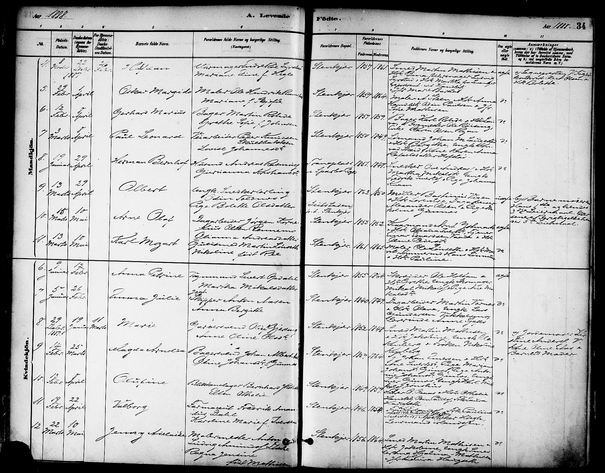 Ministerialprotokoller, klokkerbøker og fødselsregistre - Nord-Trøndelag, AV/SAT-A-1458/739/L0371: Parish register (official) no. 739A03, 1881-1895, p. 34