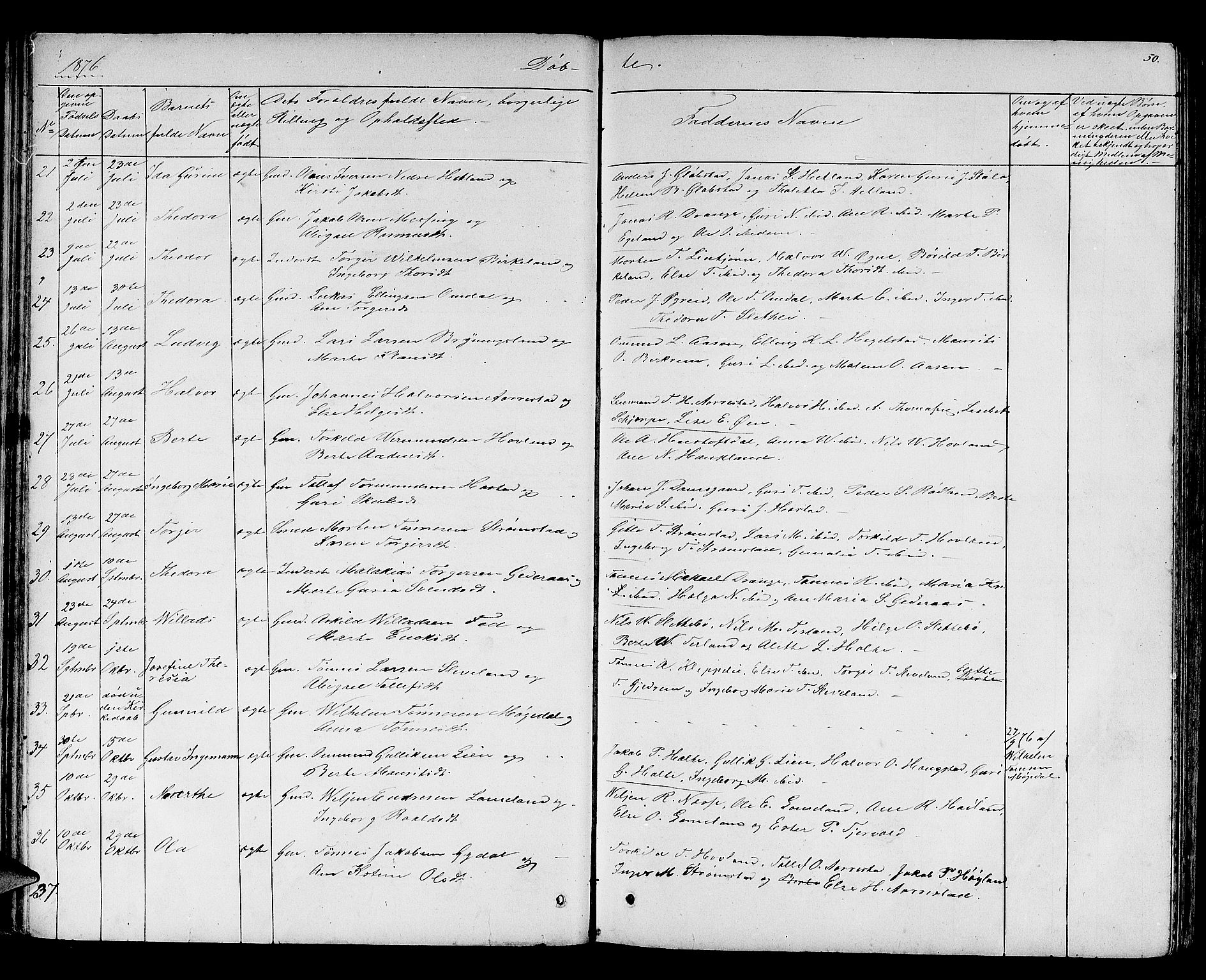 Helleland sokneprestkontor, AV/SAST-A-101810: Parish register (copy) no. B 2, 1848-1886, p. 50