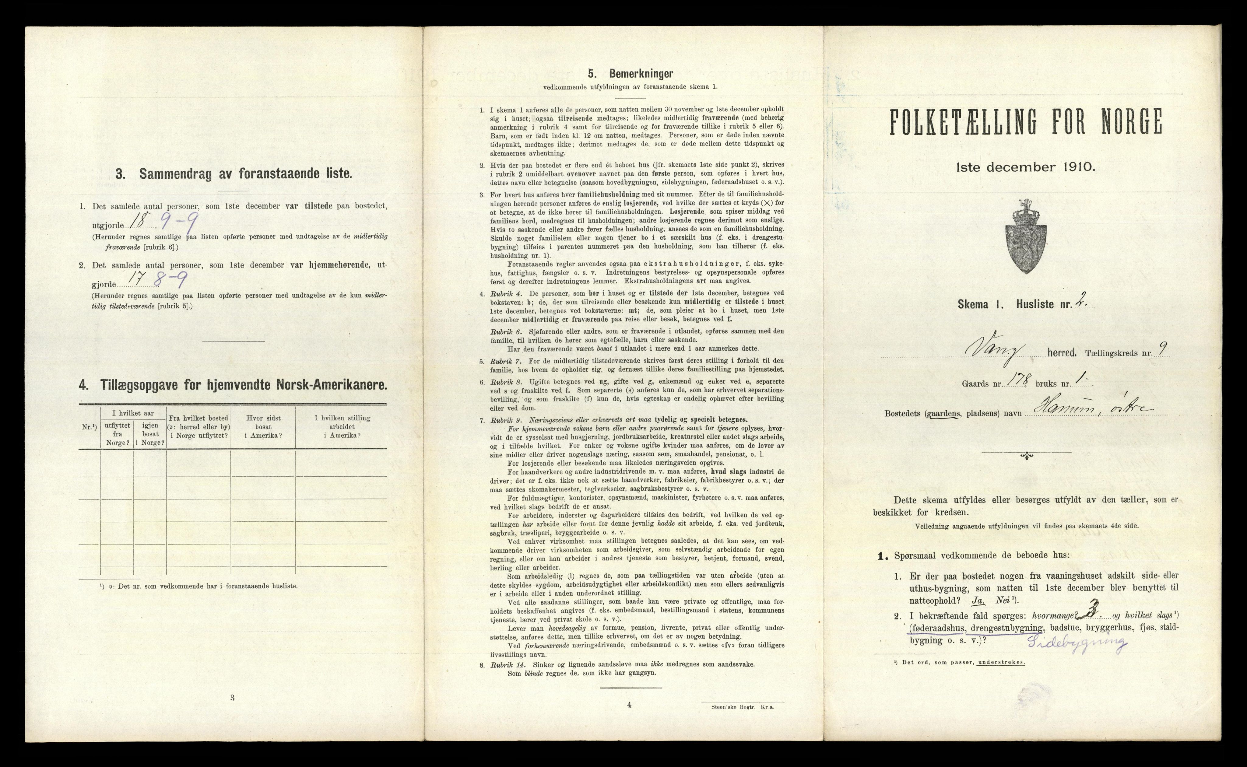 RA, 1910 census for Vang, 1910, p. 2013