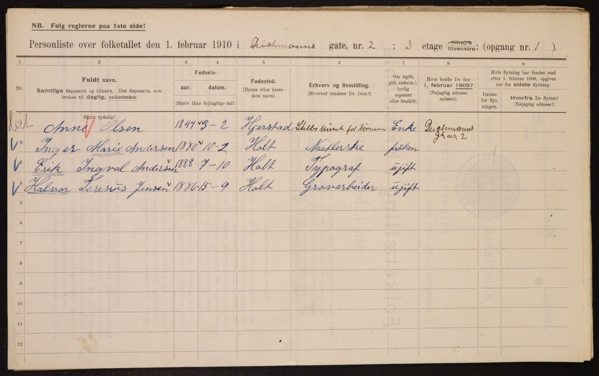 OBA, Municipal Census 1910 for Kristiania, 1910, p. 14768