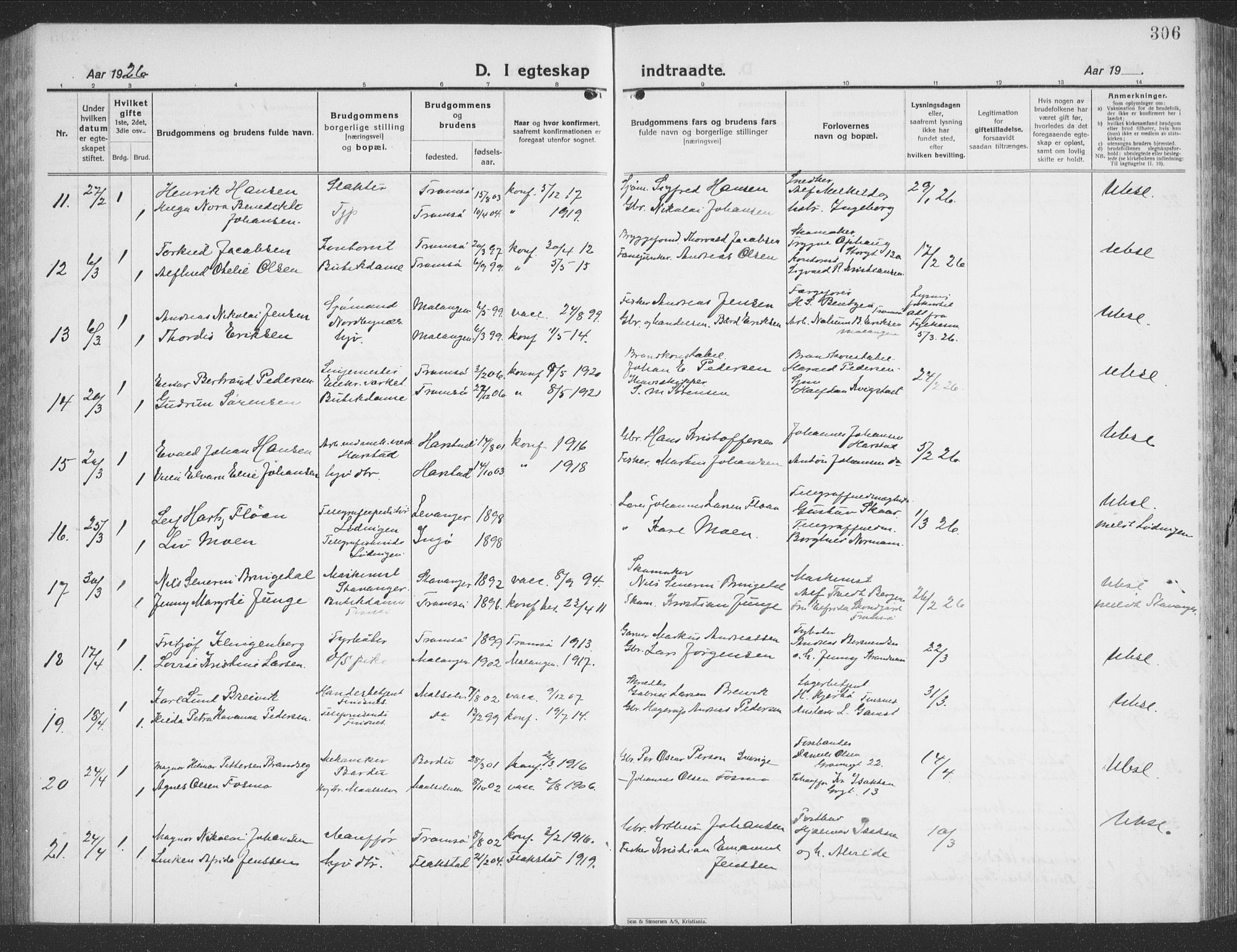 Tromsø sokneprestkontor/stiftsprosti/domprosti, AV/SATØ-S-1343/G/Gb/L0010klokker: Parish register (copy) no. 10, 1925-1937, p. 306