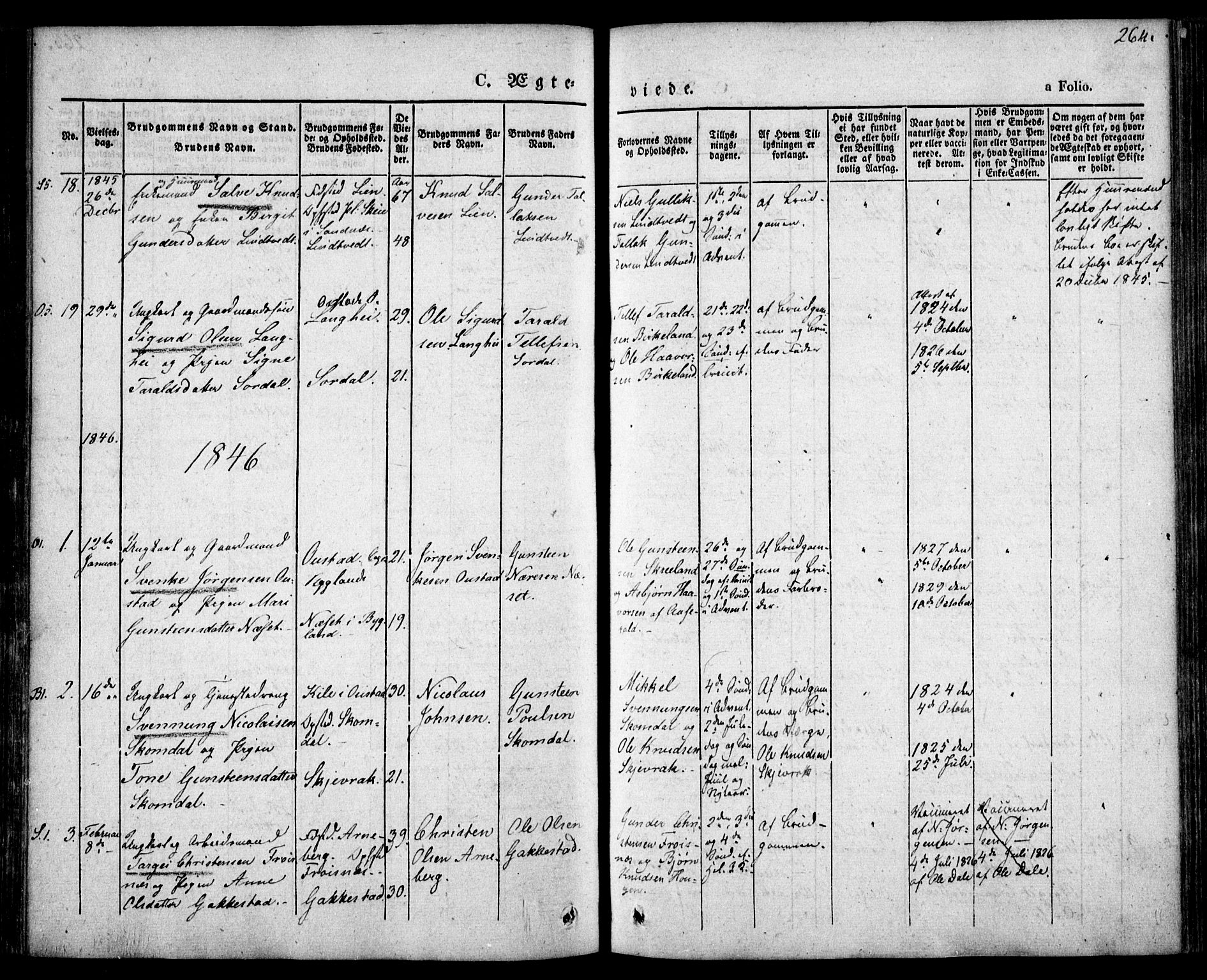 Bygland sokneprestkontor, SAK/1111-0006/F/Fa/Fab/L0004: Parish register (official) no. A 4, 1842-1858, p. 264
