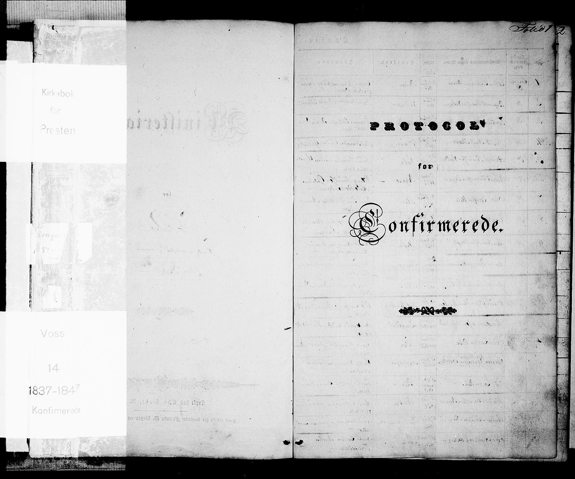 Voss sokneprestembete, SAB/A-79001/H/Haa: Parish register (official) no. A 14, 1837-1847, p. 1