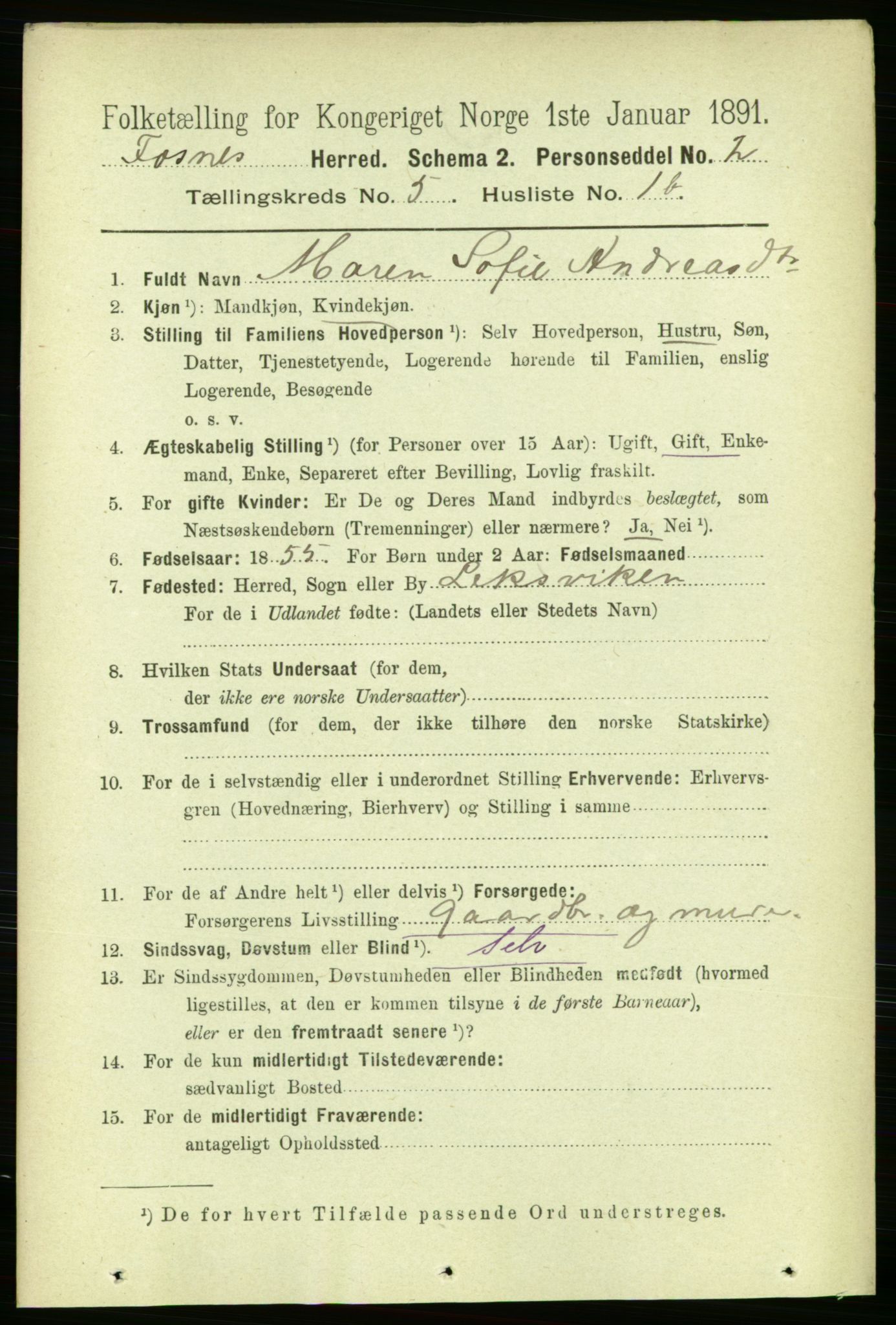 RA, 1891 census for 1748 Fosnes, 1891, p. 2671