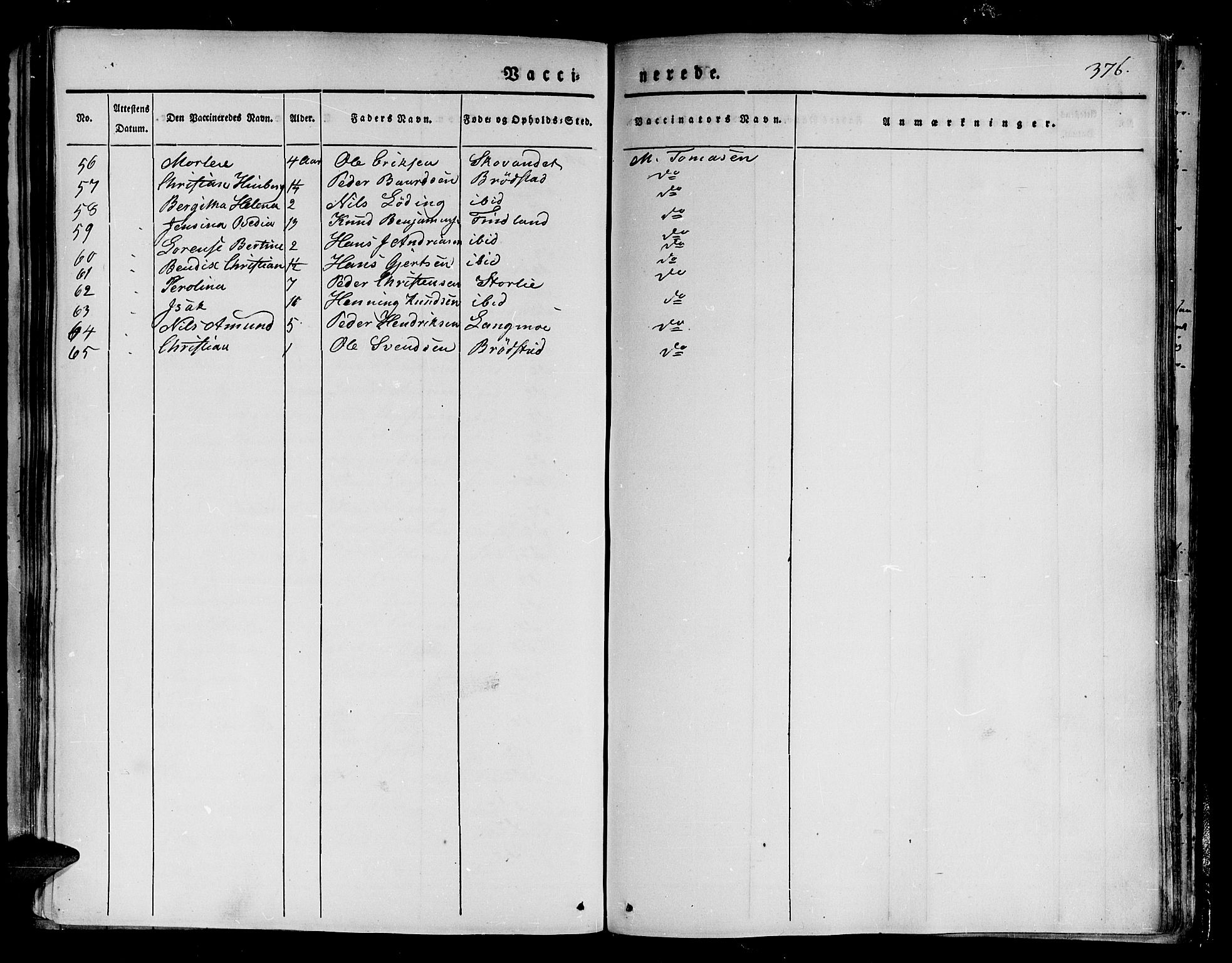 Tranøy sokneprestkontor, AV/SATØ-S-1313/I/Ia/Iaa/L0005kirke: Parish register (official) no. 5, 1829-1844, p. 376