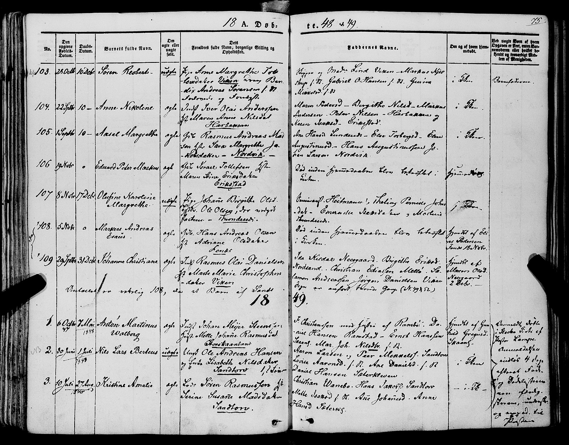 Trondenes sokneprestkontor, AV/SATØ-S-1319/H/Ha/L0009kirke: Parish register (official) no. 9, 1841-1852, p. 75