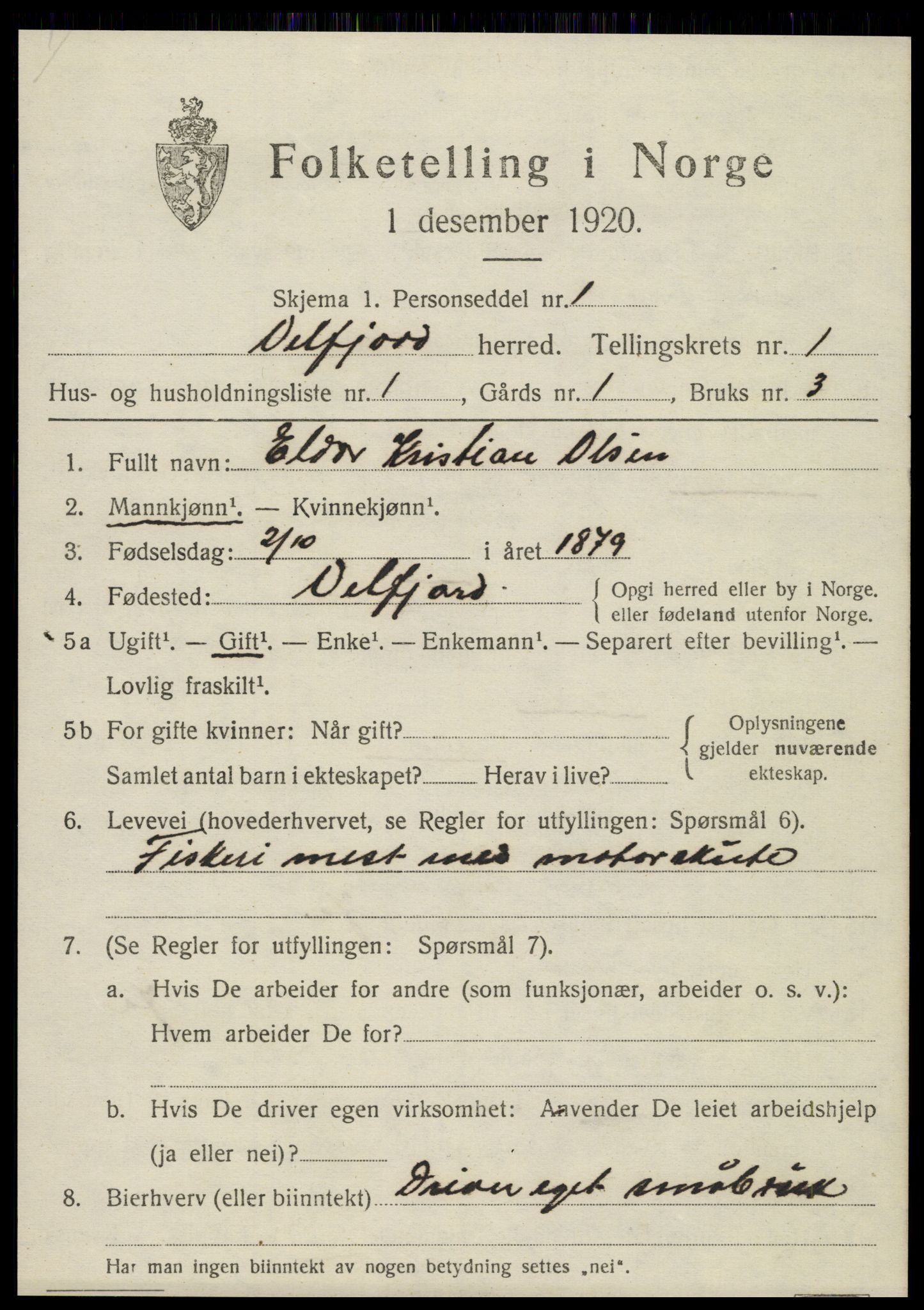 SAT, 1920 census for Velfjord, 1920, p. 583